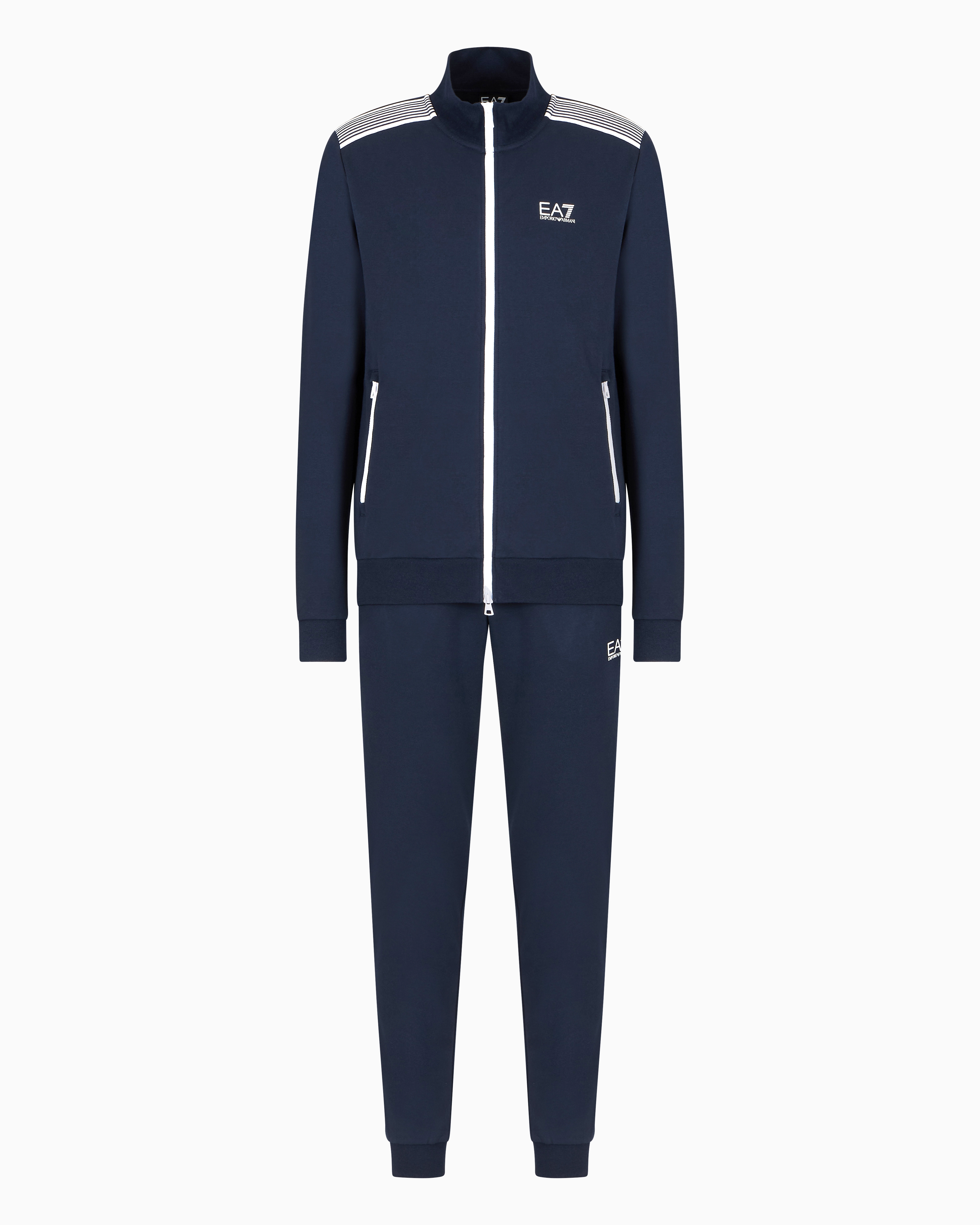 Ea7 Asv 7 Lines Recycled Cotton-blend Tracksuit In Navy_blue