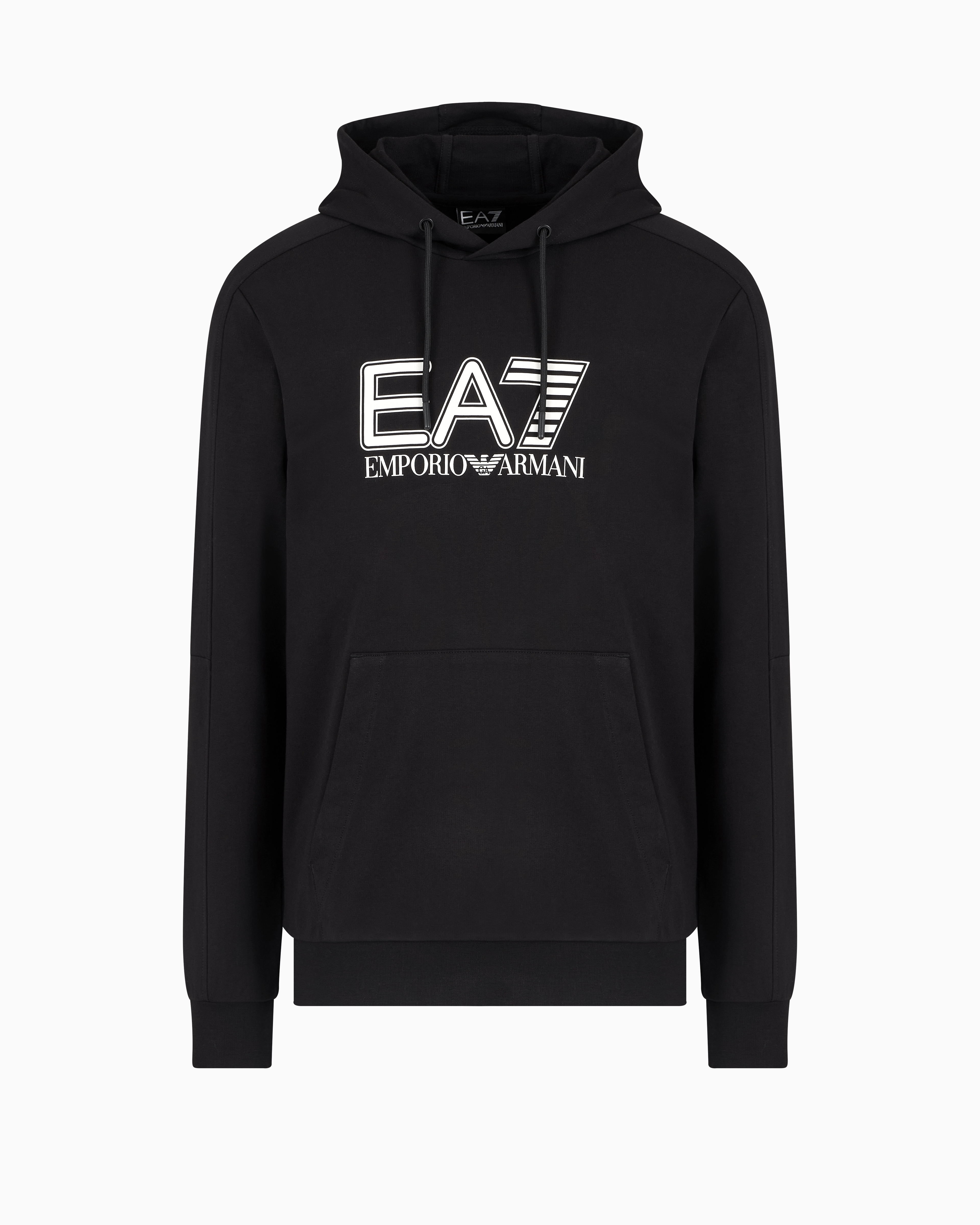 Ea7 Official Store Cotton Hooded Visibility Sweatshirt In Black