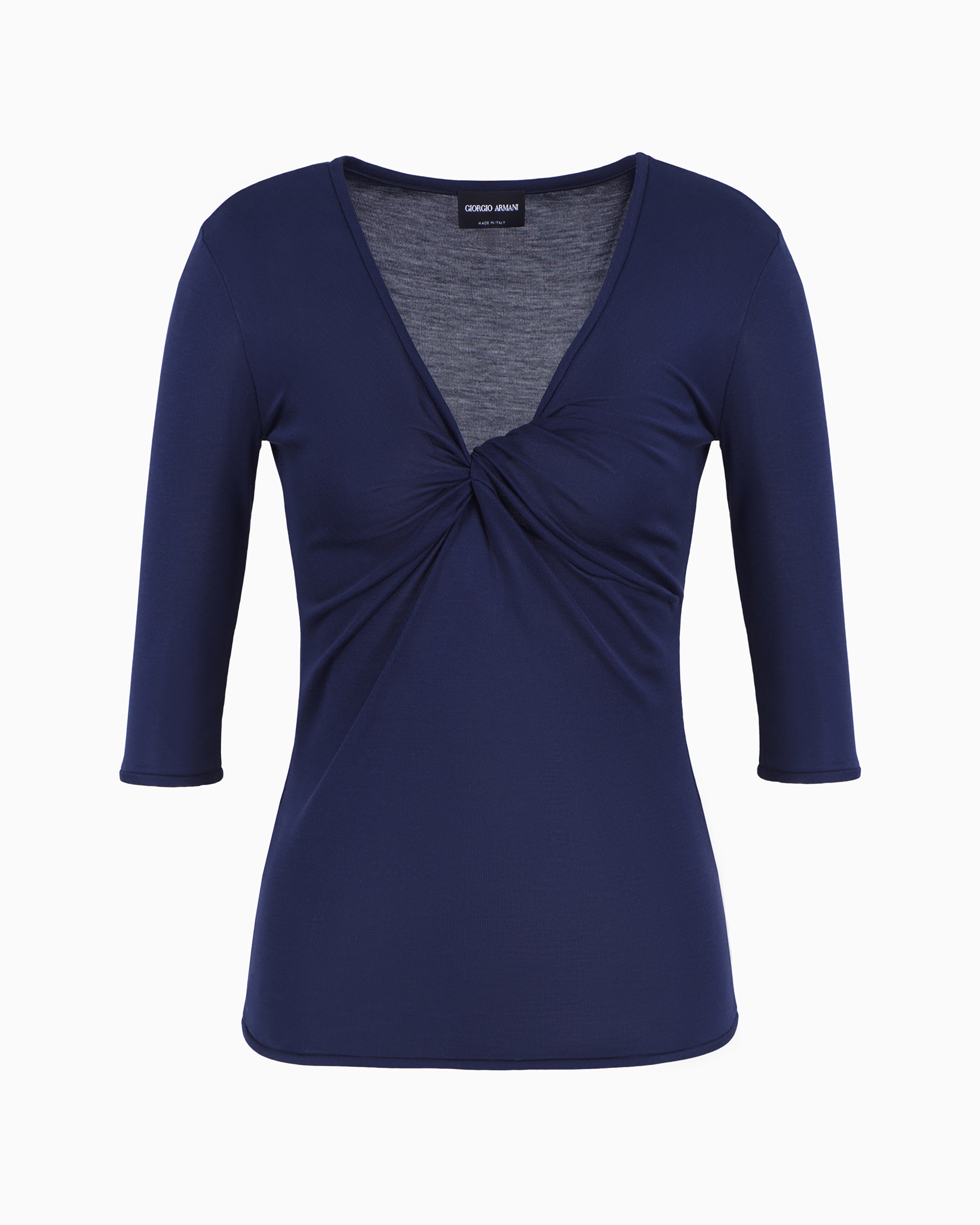 Giorgio Armani Official Store Silk-viscose Jersey V-neck Jumper In Blue