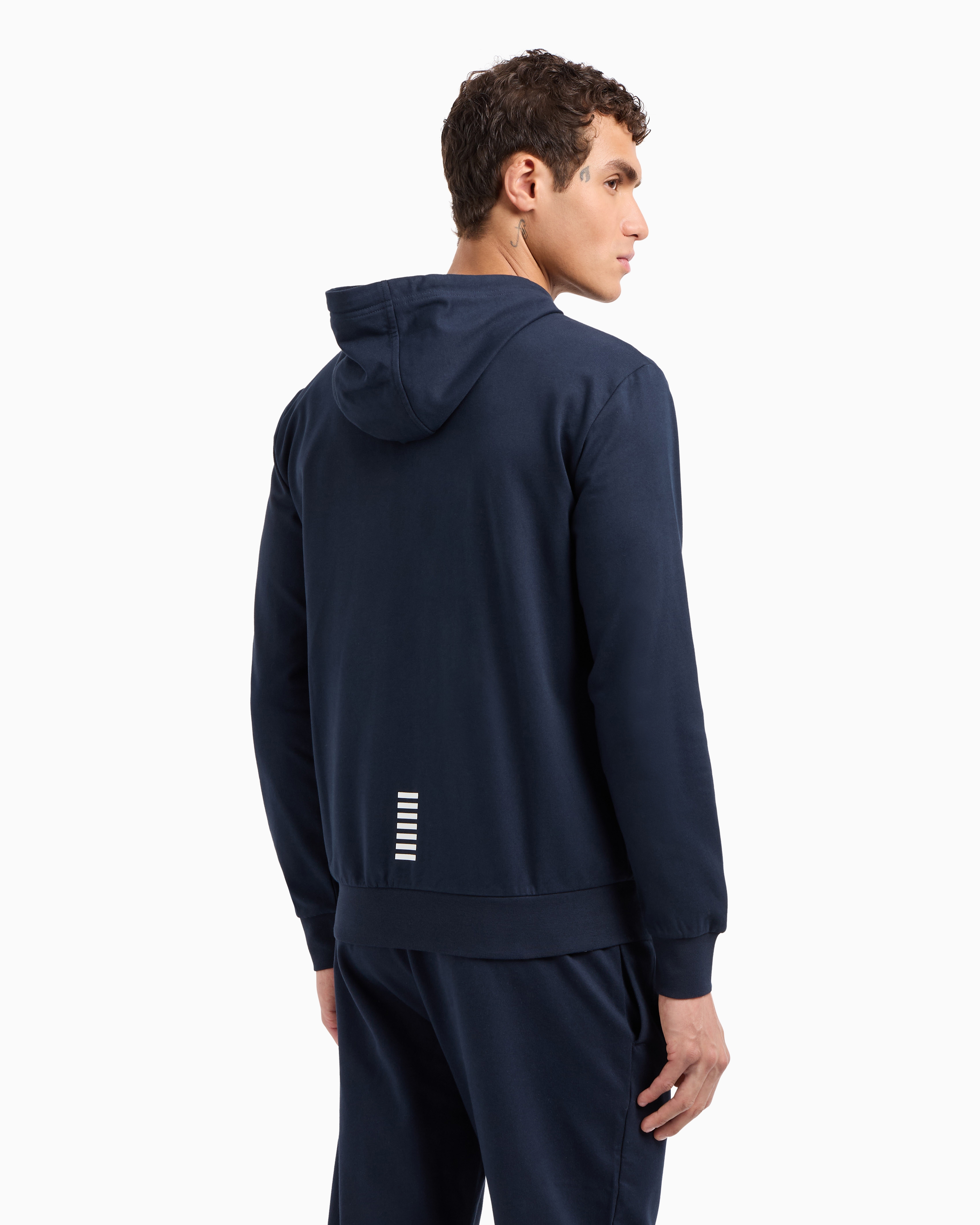 Ea7 Official Store Core Identity Cotton Hooded Sweatshirt In Navy Blue