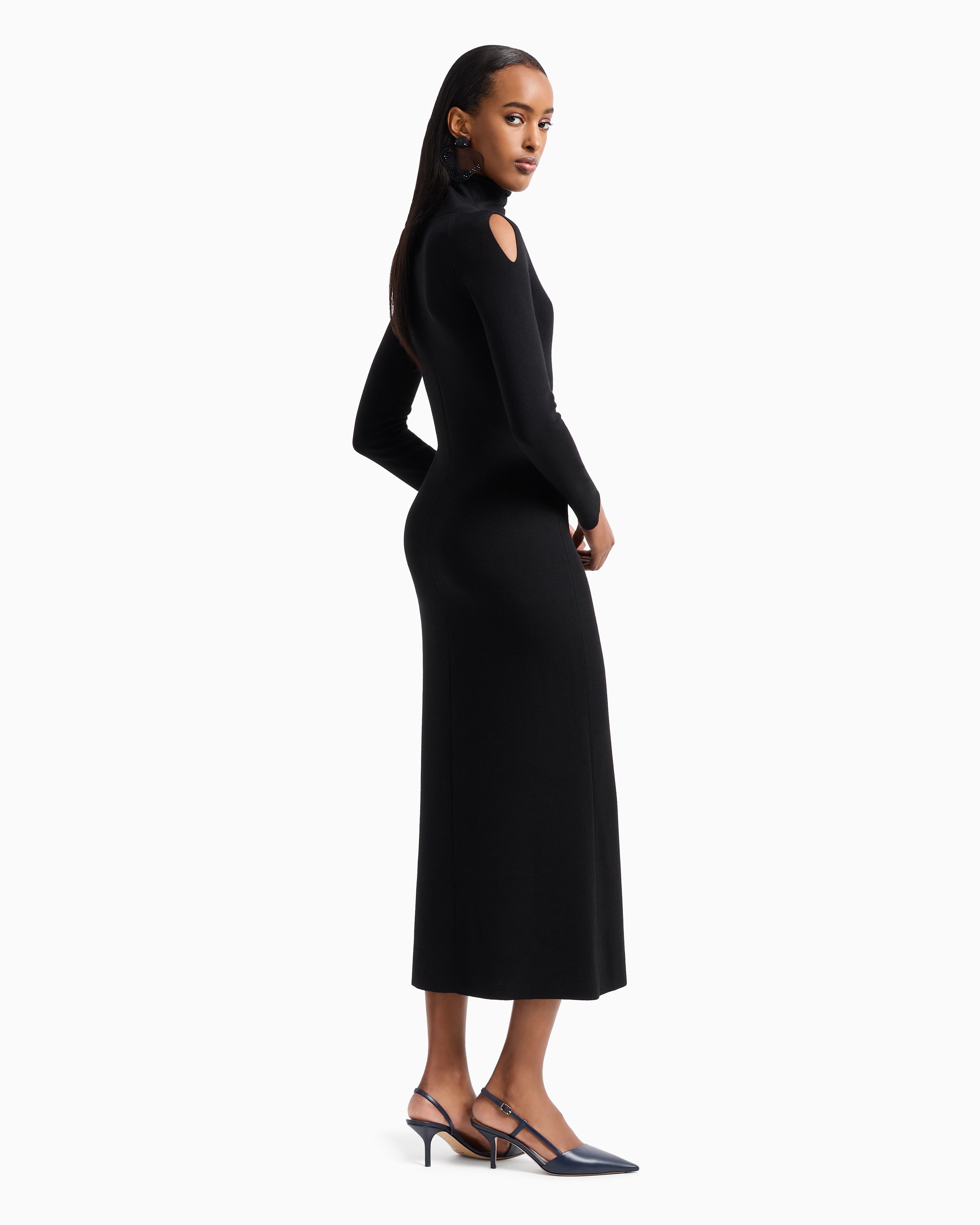 Shop Giorgio Armani Viscose And Wool Midi Dress In Black