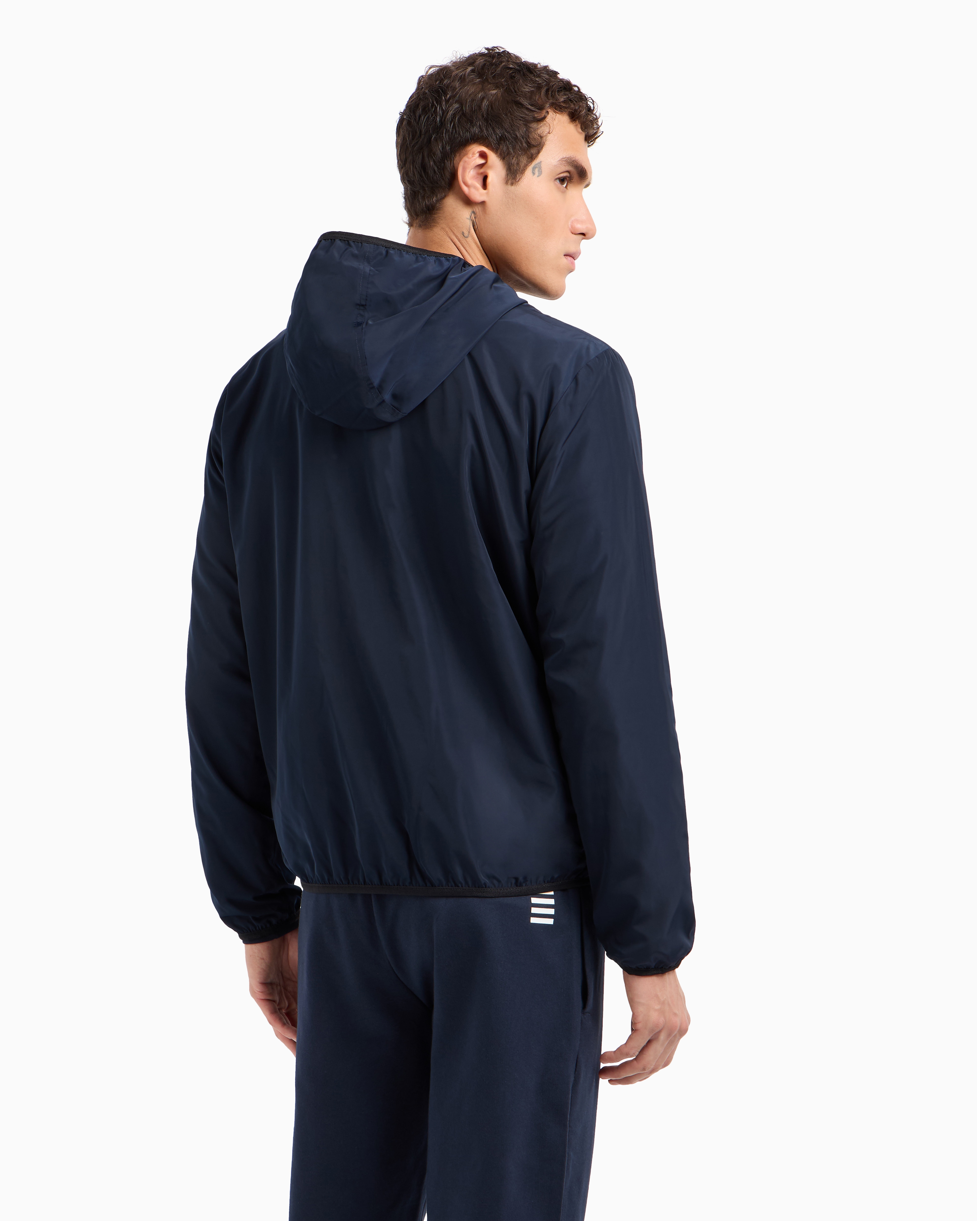 Ea7 Official Store Core Identity Hooded Bomber In Technical Fabric In Navy Blue
