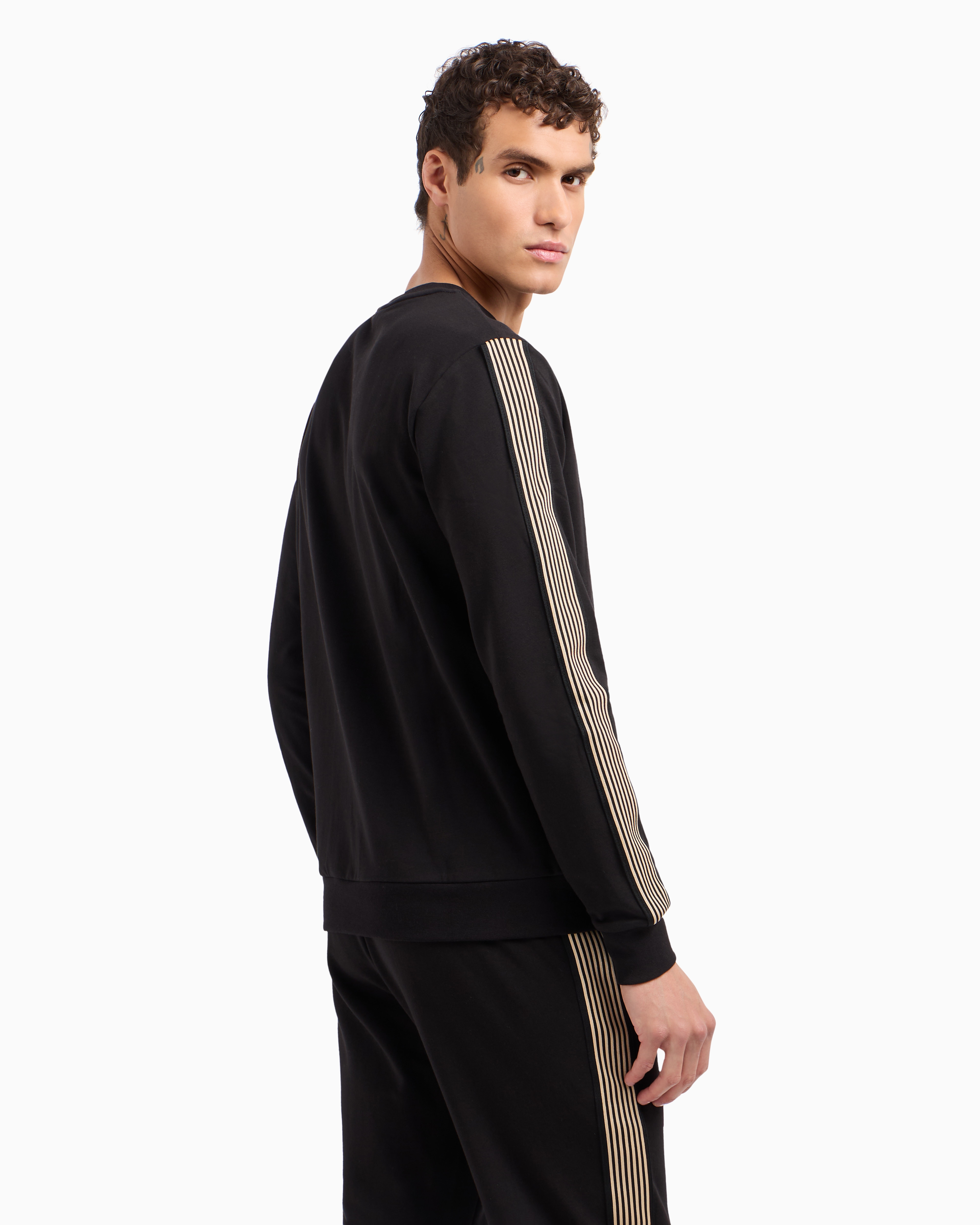 Ea7 Asv 7 Lines Crew-neck Sweatshirt In A Recycled Cotton Blend In Black