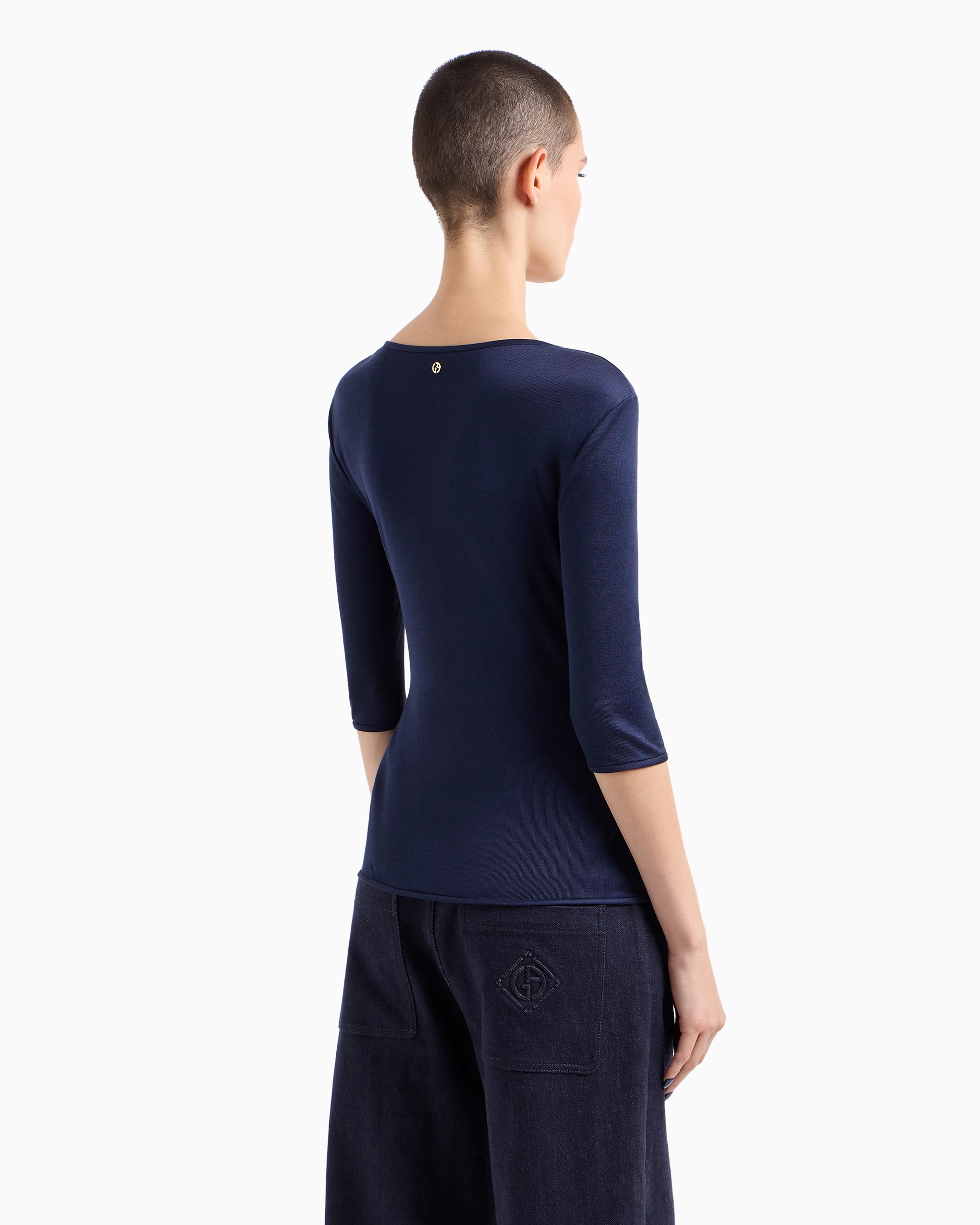 Shop Giorgio Armani Silk-viscose Jersey V-neck Jumper In Blue