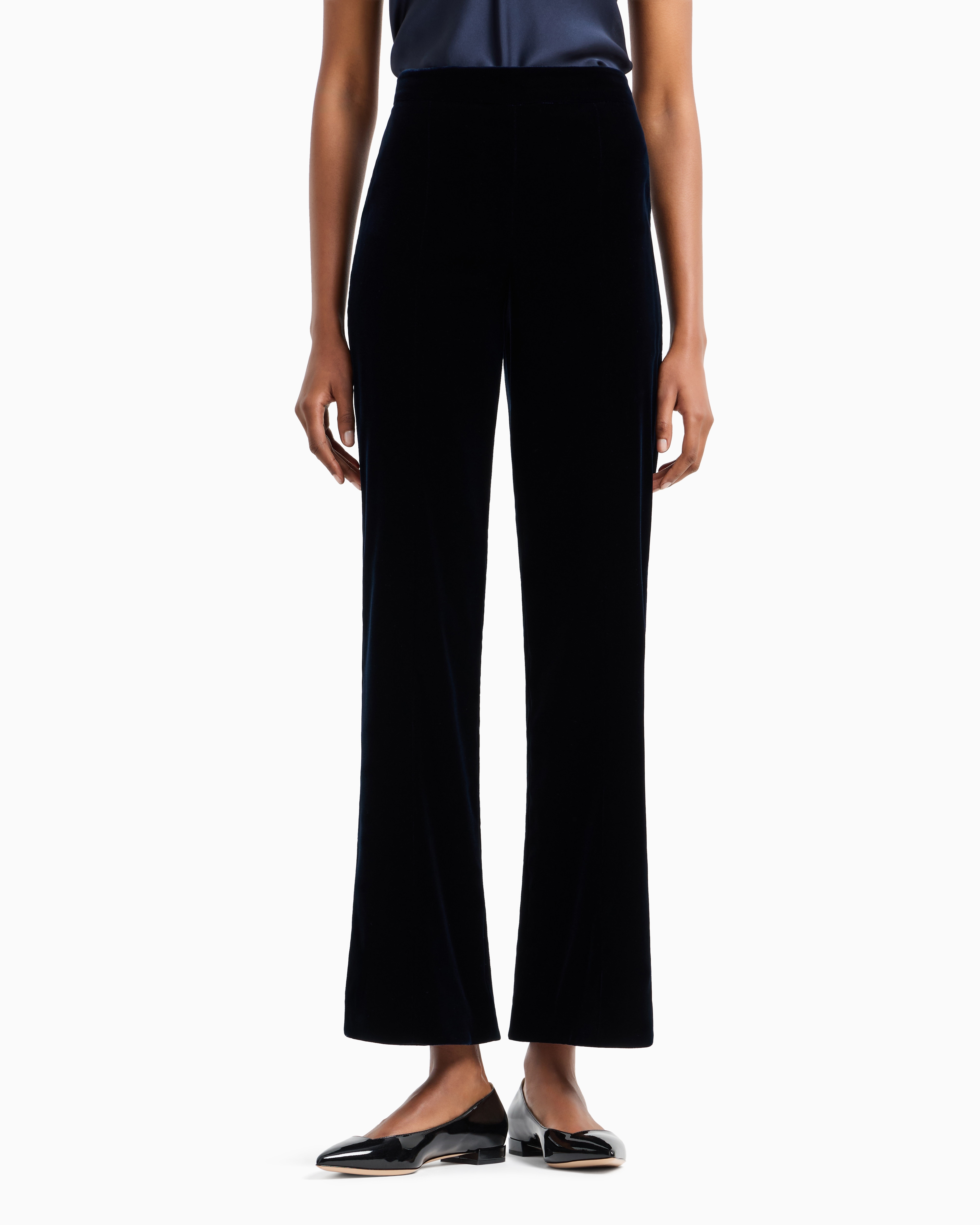 Giorgio Armani Official Store Cropped Trousers In Velvet In Navy Blue
