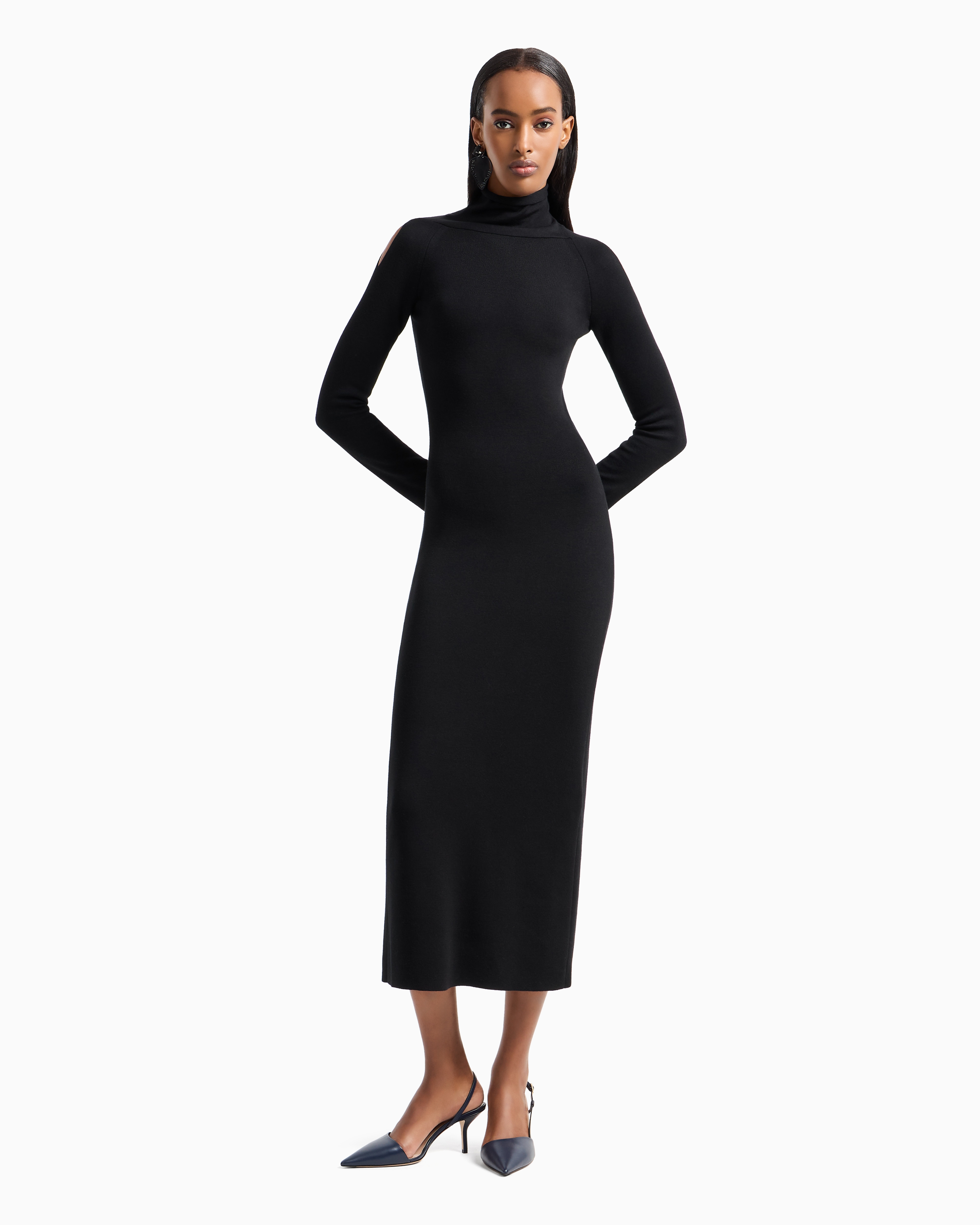 Shop Giorgio Armani Viscose And Wool Midi Dress In Black