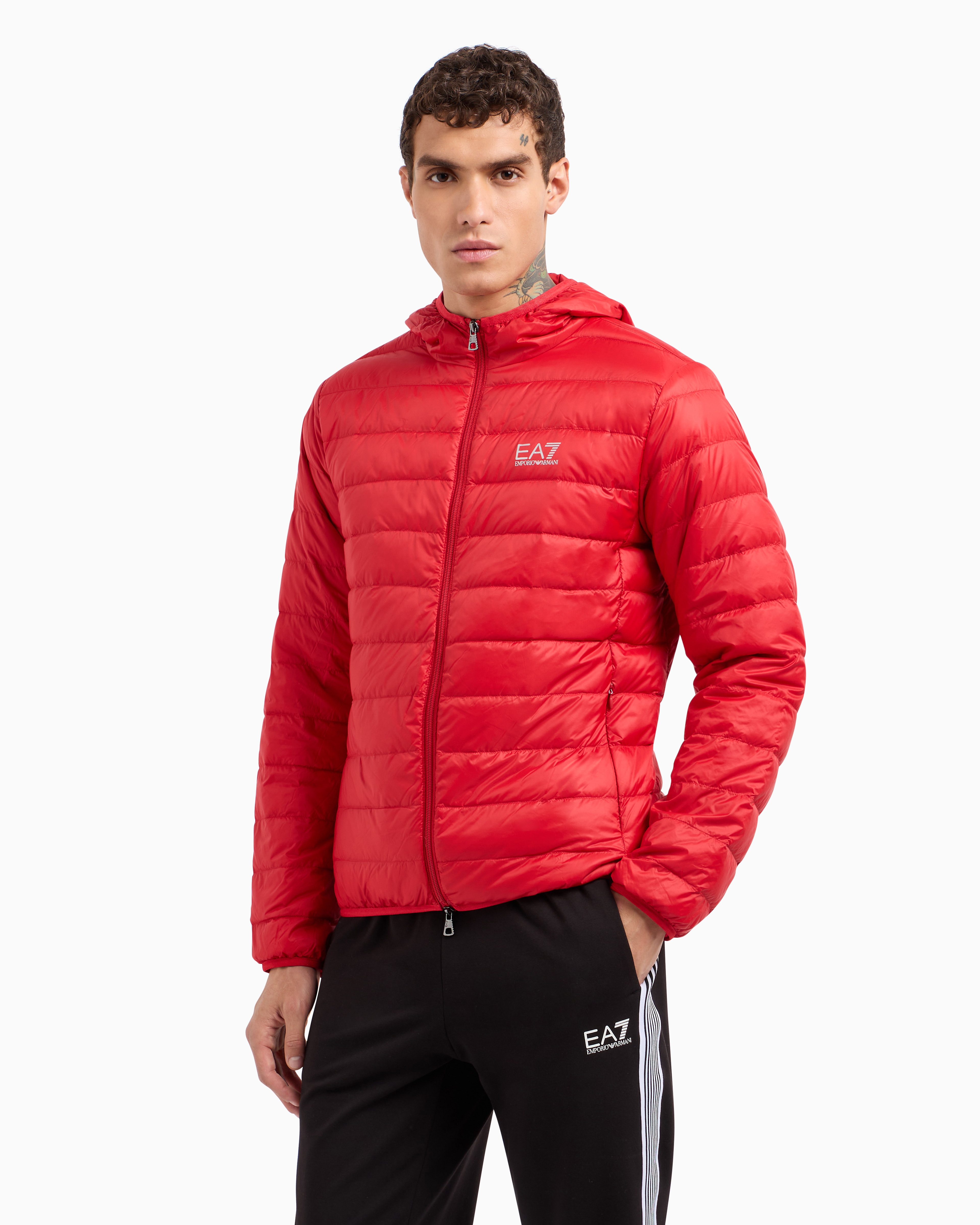 Ea7 Official Store Core Identity Packable Down Jacket With Hood In Red