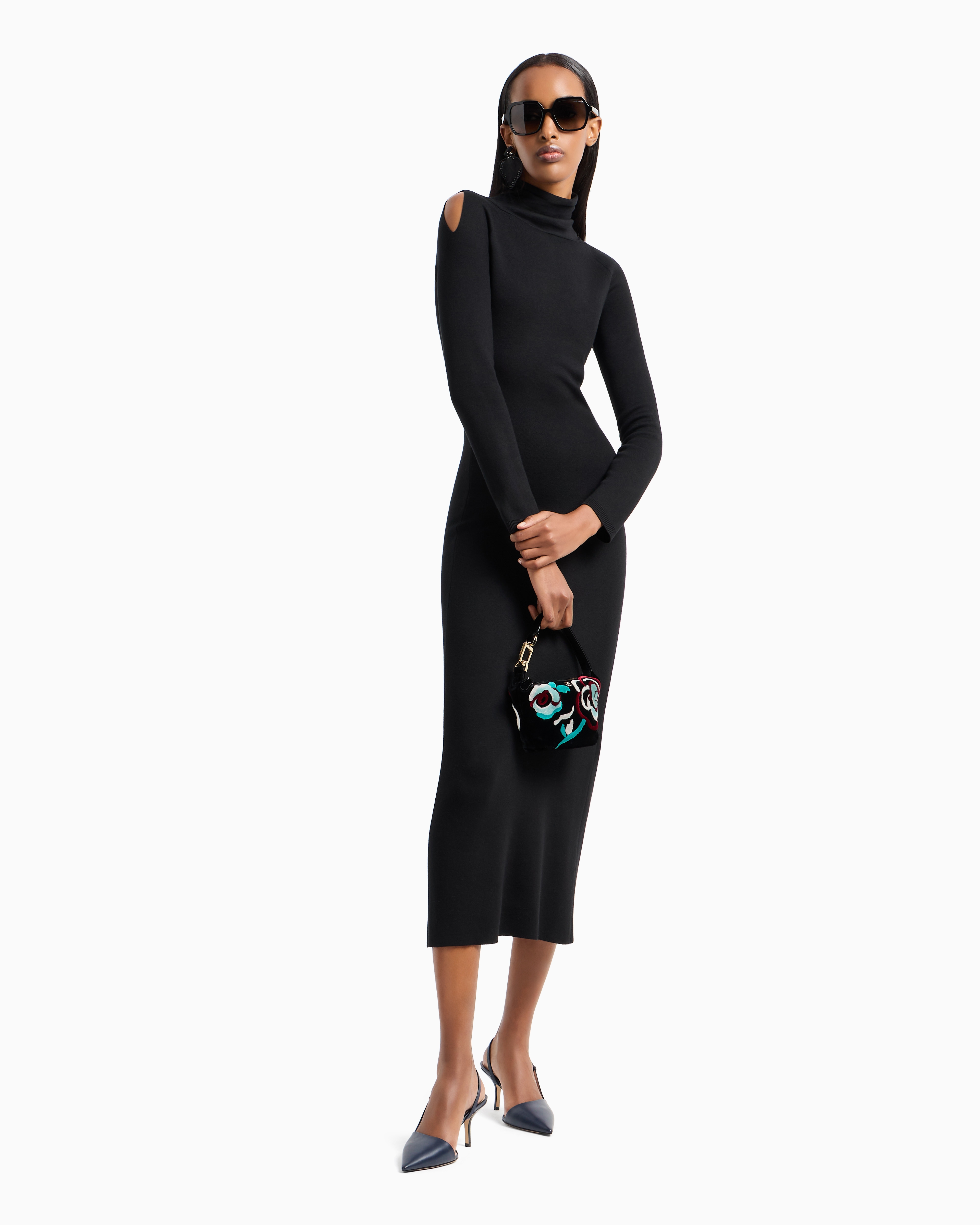 Shop Giorgio Armani Viscose And Wool Midi Dress In Black