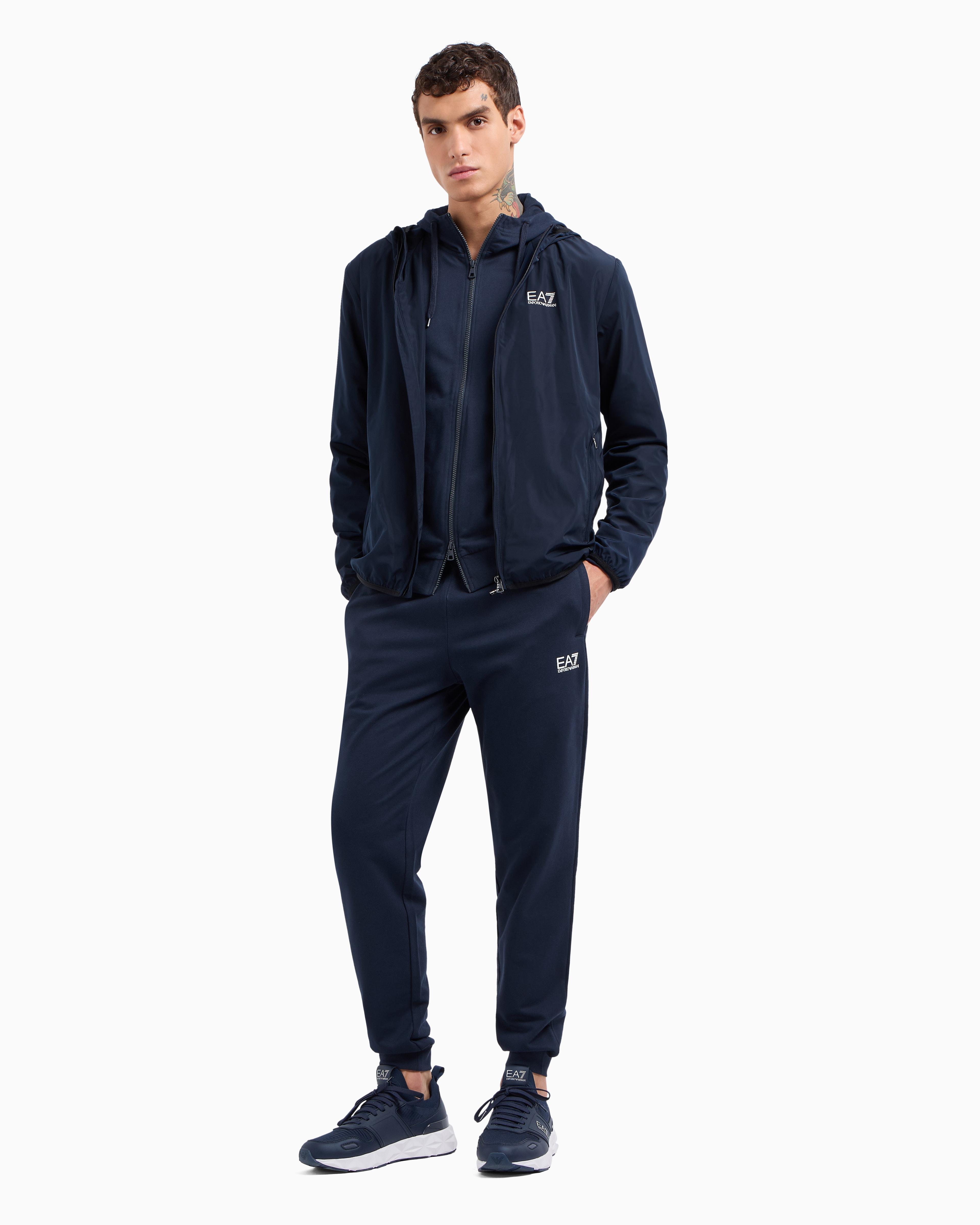 Ea7 Official Store Core Identity Hooded Bomber In Technical Fabric In Navy Blue