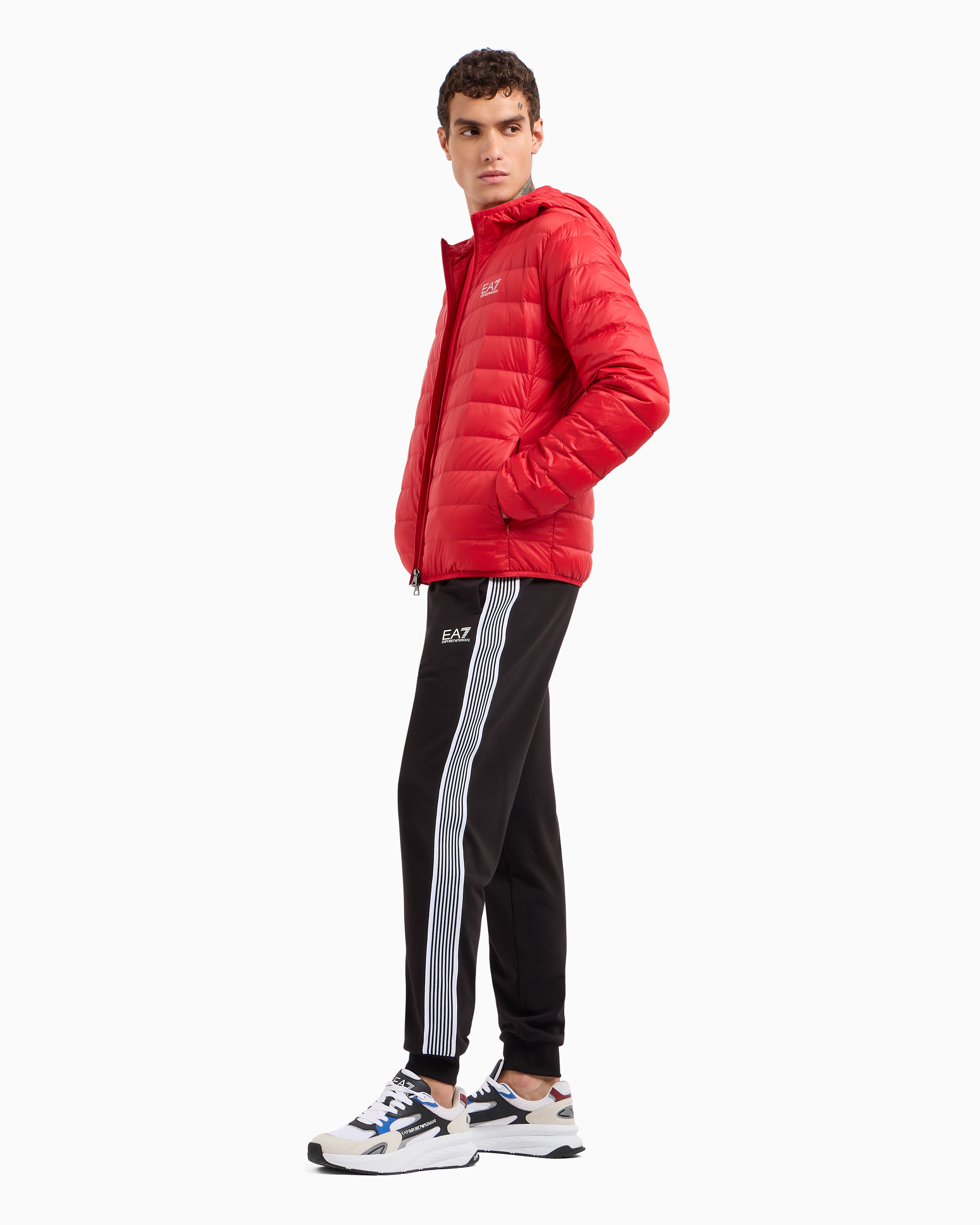 Ea7 Official Store Core Identity Packable Down Jacket With Hood In Red