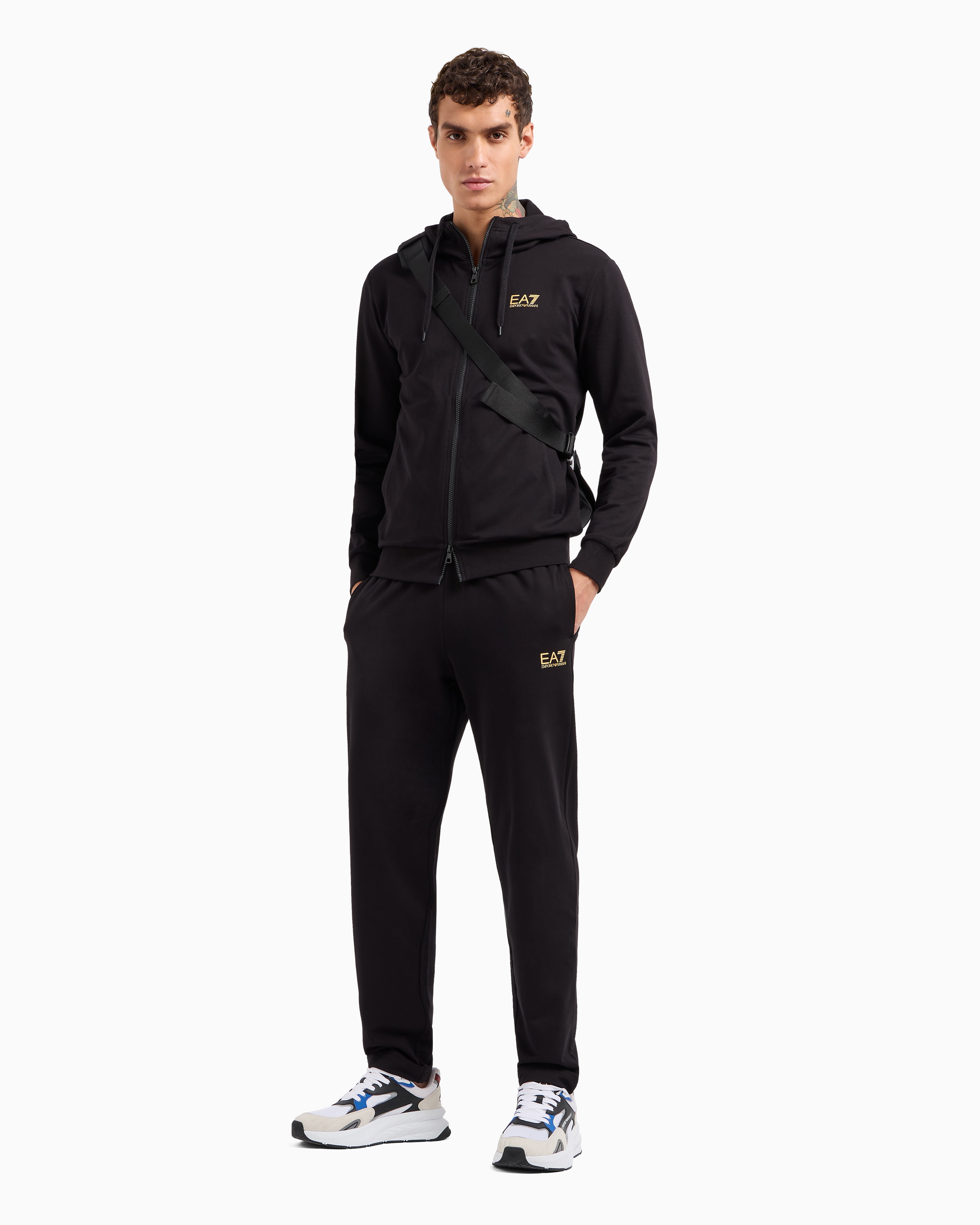Ea7 Official Store Core Identity Cotton Hooded Sweatshirt In Black