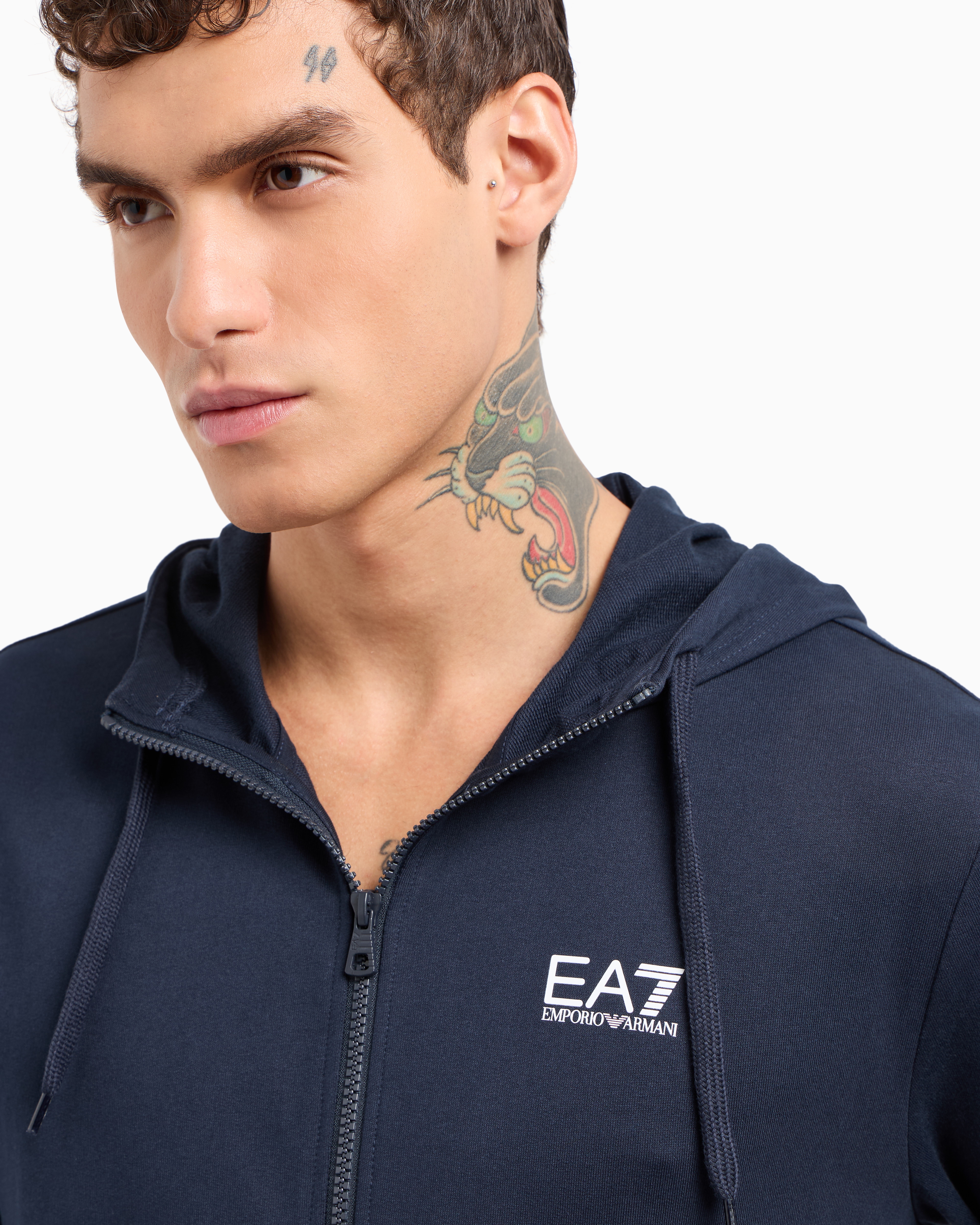 Ea7 Official Store Core Identity Cotton Hooded Sweatshirt In Navy Blue