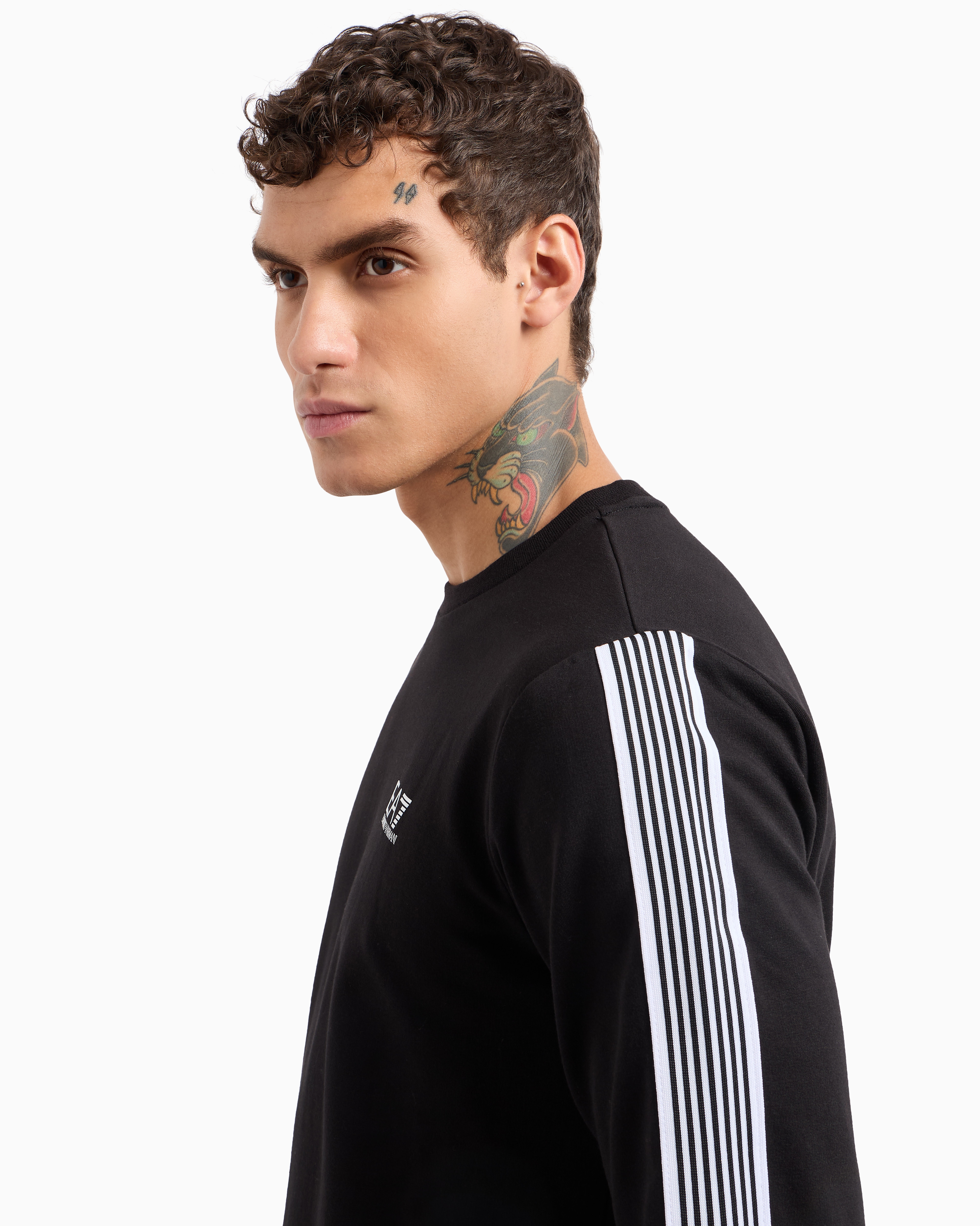 Ea7 Asv 7 Lines Crew-neck Sweatshirt In A Recycled Cotton Blend In Black