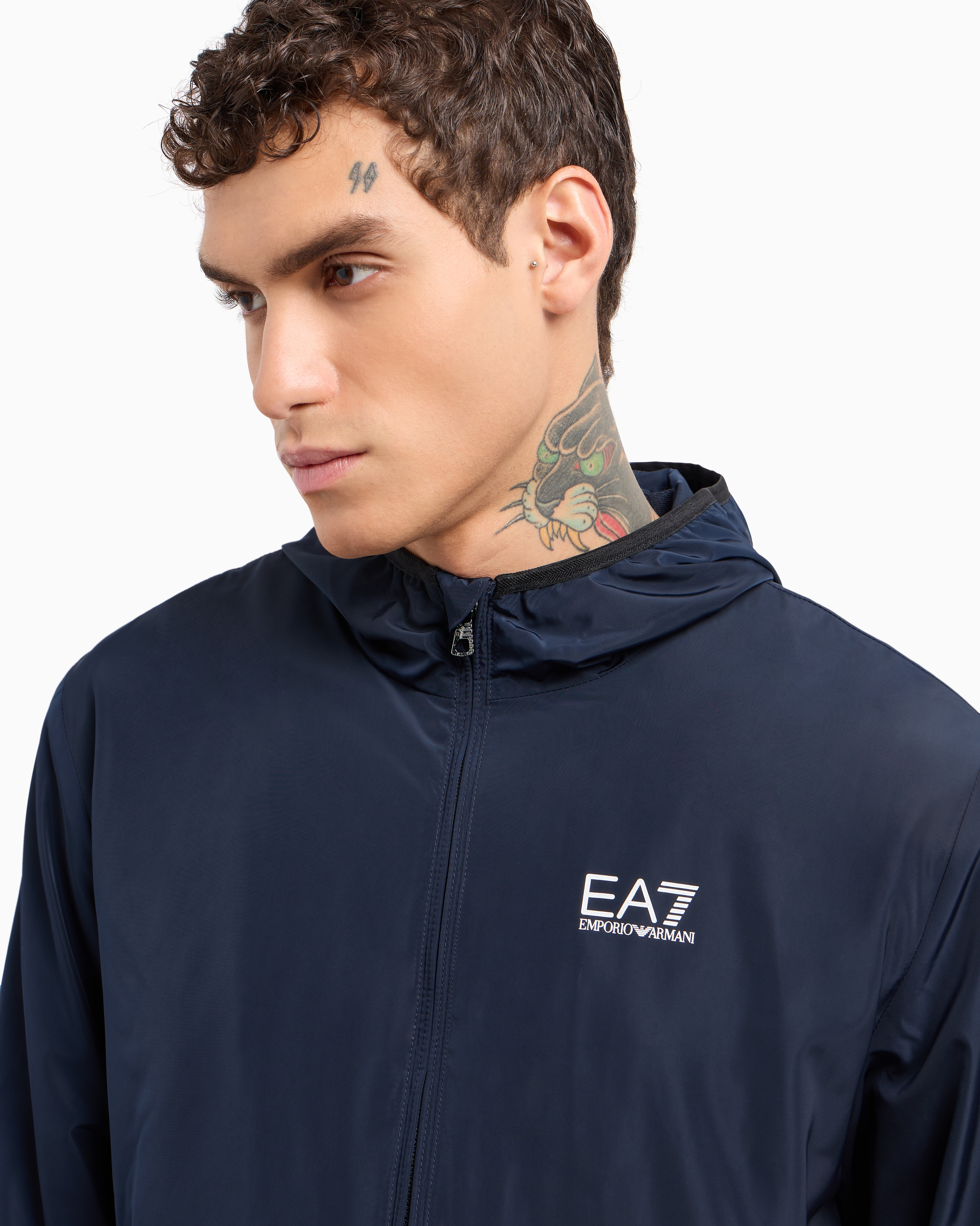 Ea7 Official Store Core Identity Hooded Bomber In Technical Fabric In Navy Blue