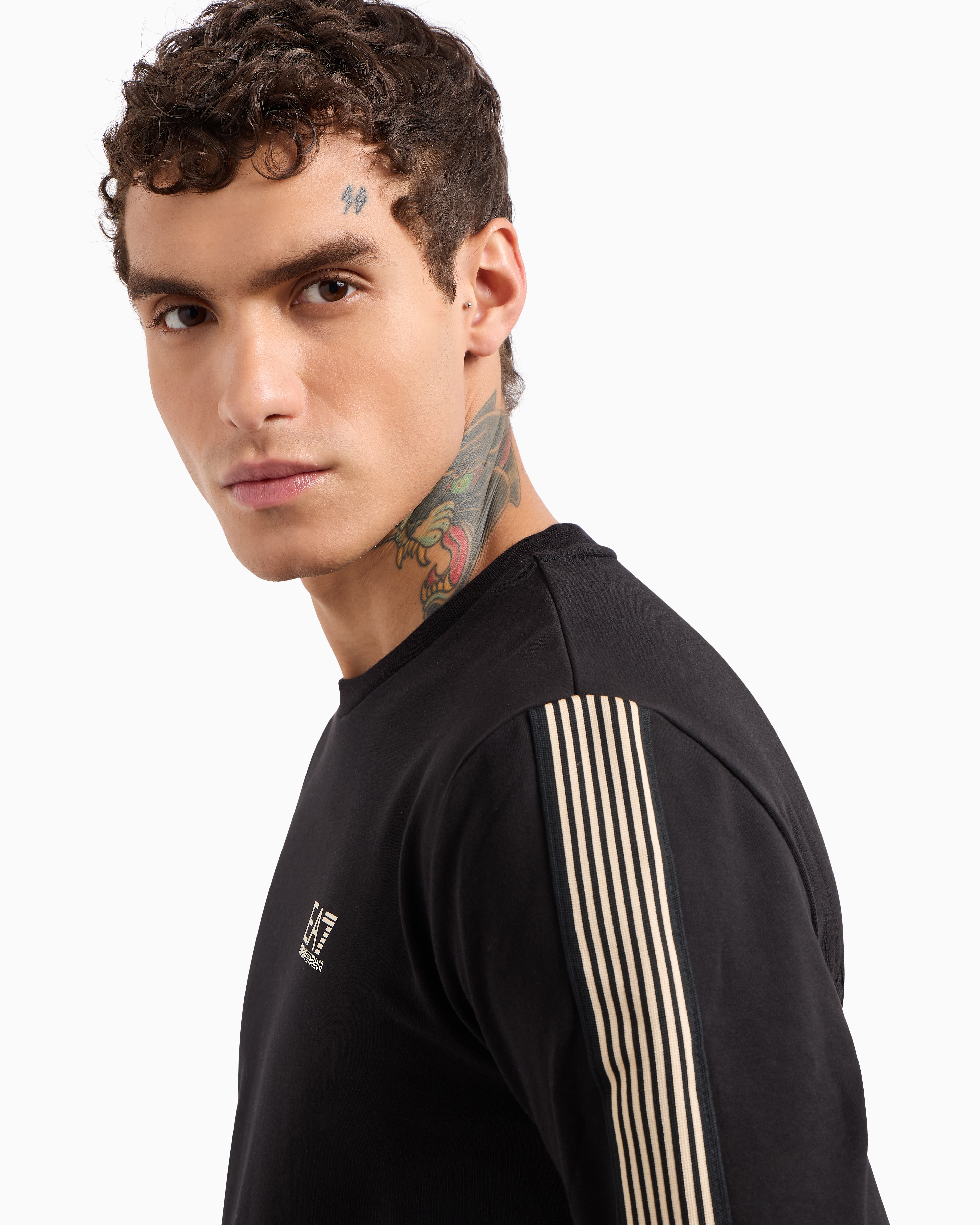 Ea7 Asv 7 Lines Crew-neck Sweatshirt In A Recycled Cotton Blend In Black