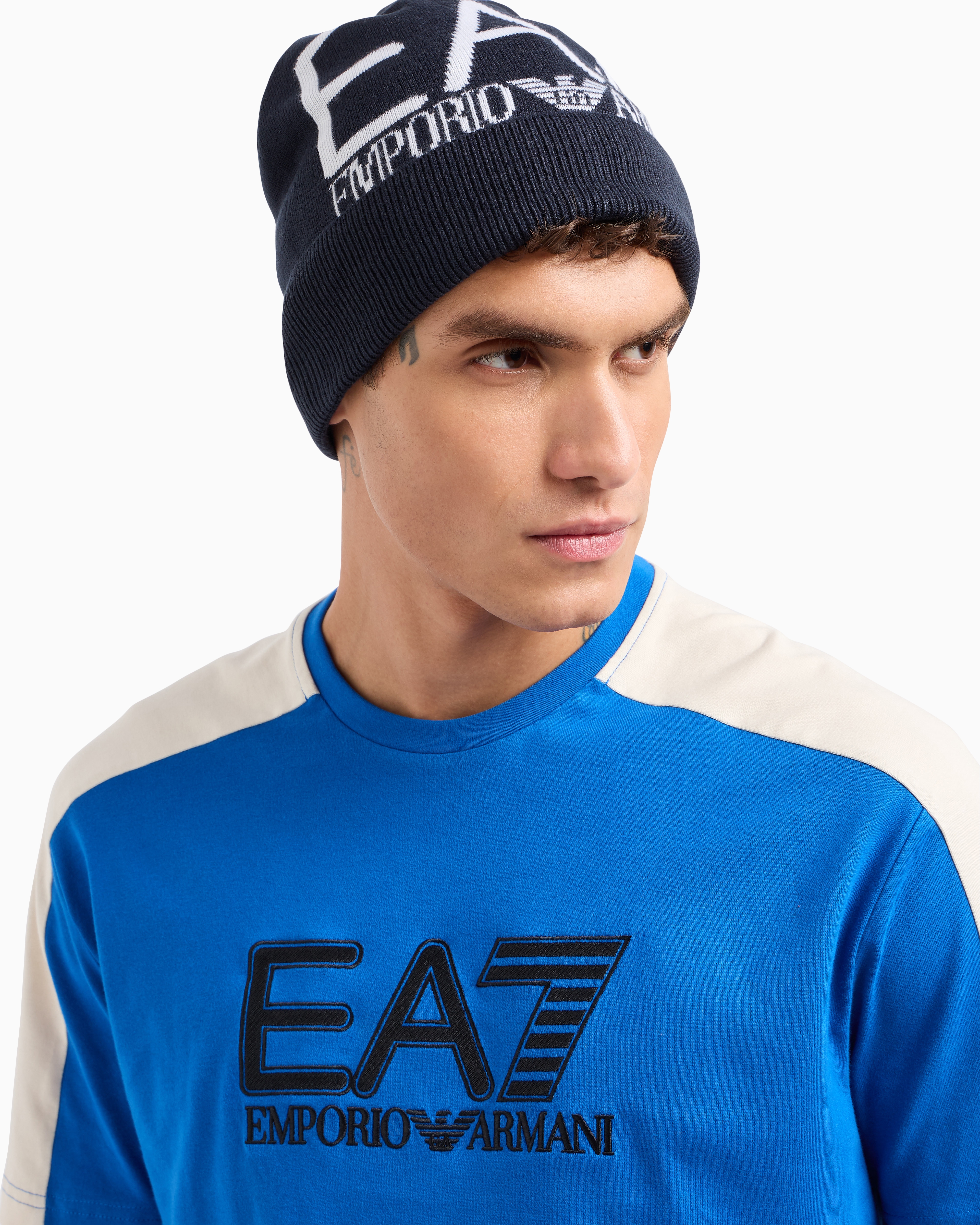 Ea7 Visibility Beanie With Oversized Logo In Navy_blue