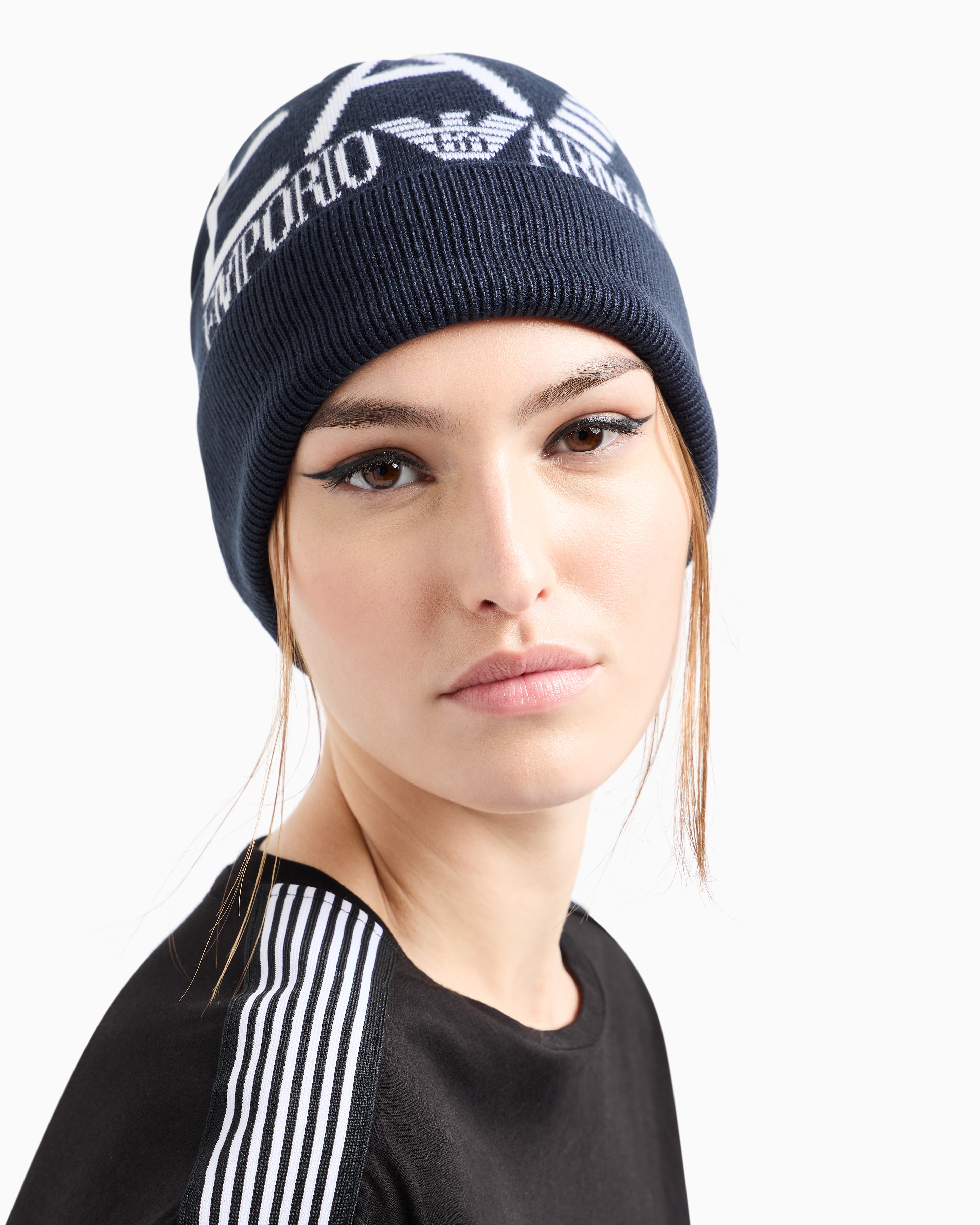 Ea7 Visibility Beanie With Oversized Logo In Navy_blue