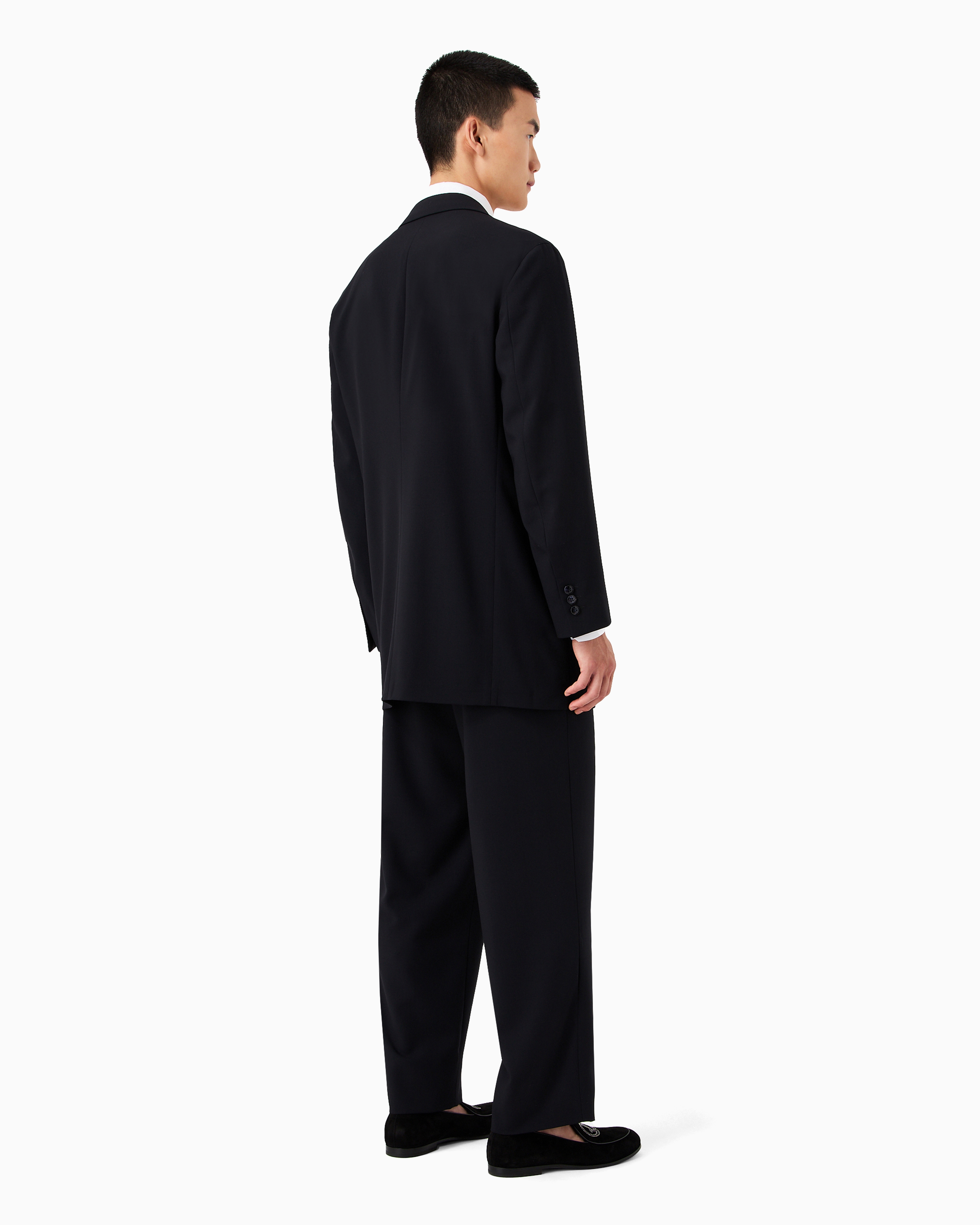 Giorgio Armani Double-breasted Suit In Virgin Wool Crêpe In Blue