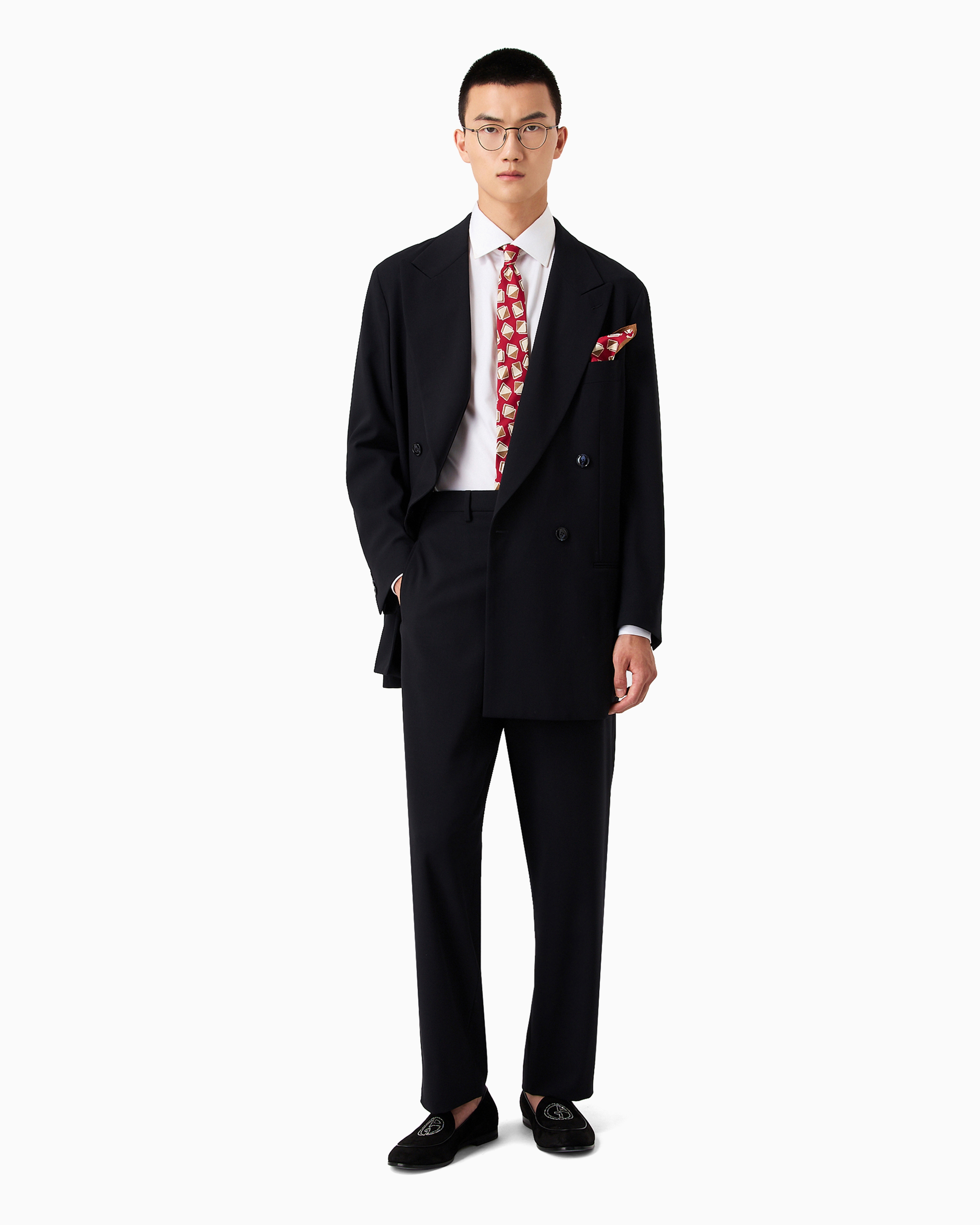 Giorgio Armani Double-breasted Suit In Virgin Wool Crêpe In Blue