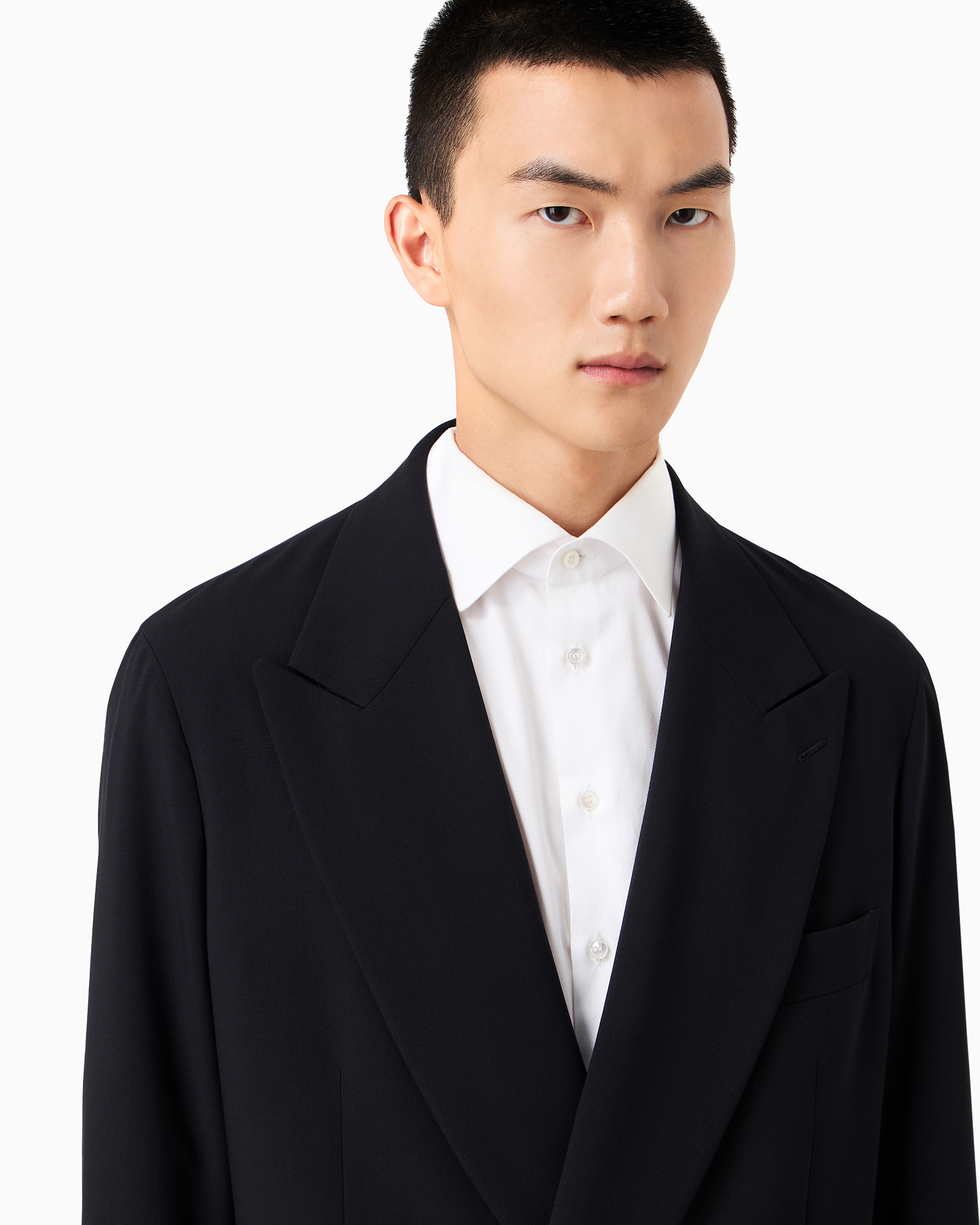 Giorgio Armani Double-breasted Suit In Virgin Wool Crêpe In Blue