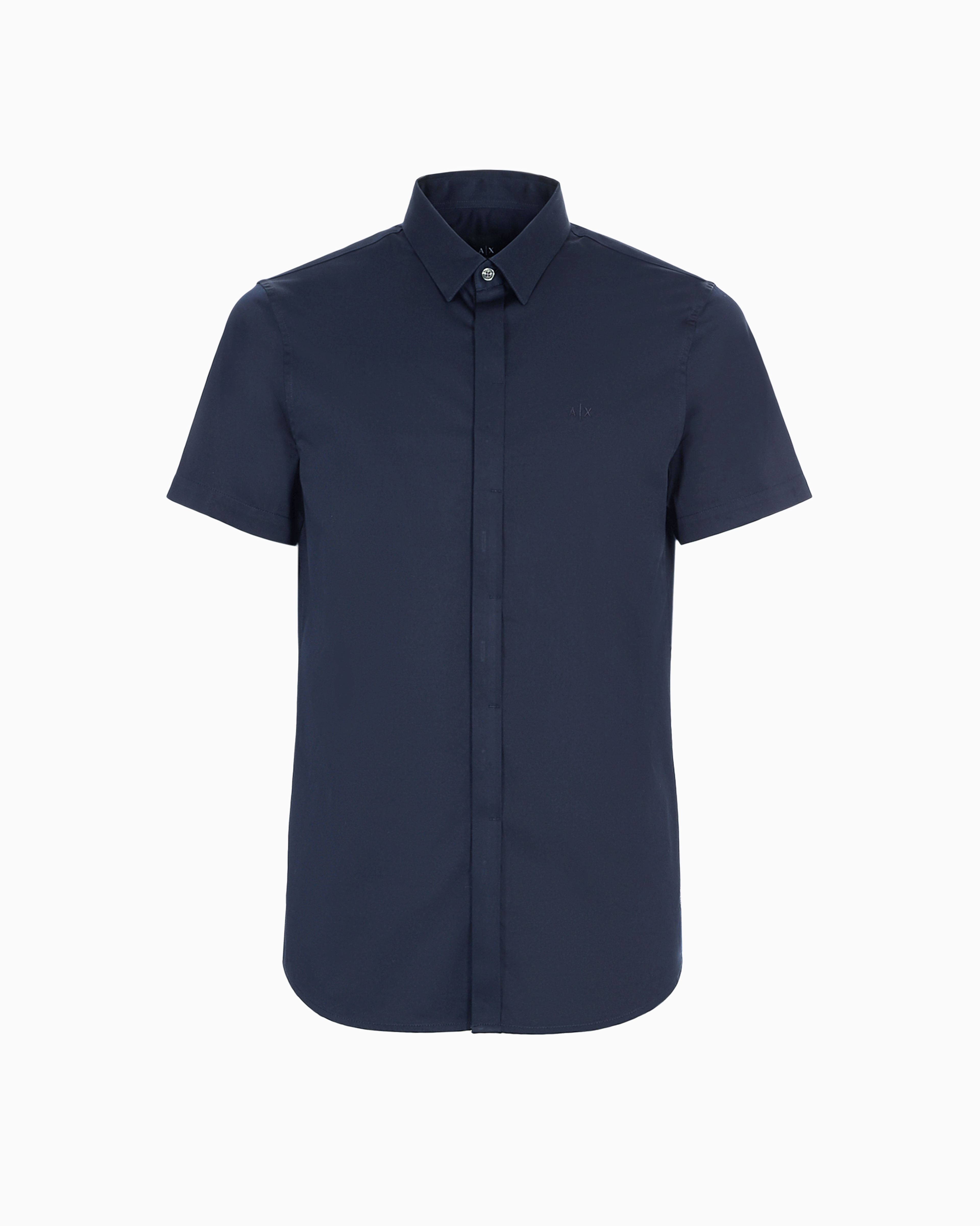 Armani Exchange Slim Fit Short Sleeve Shirt In Stretch Satin In Navy Blue