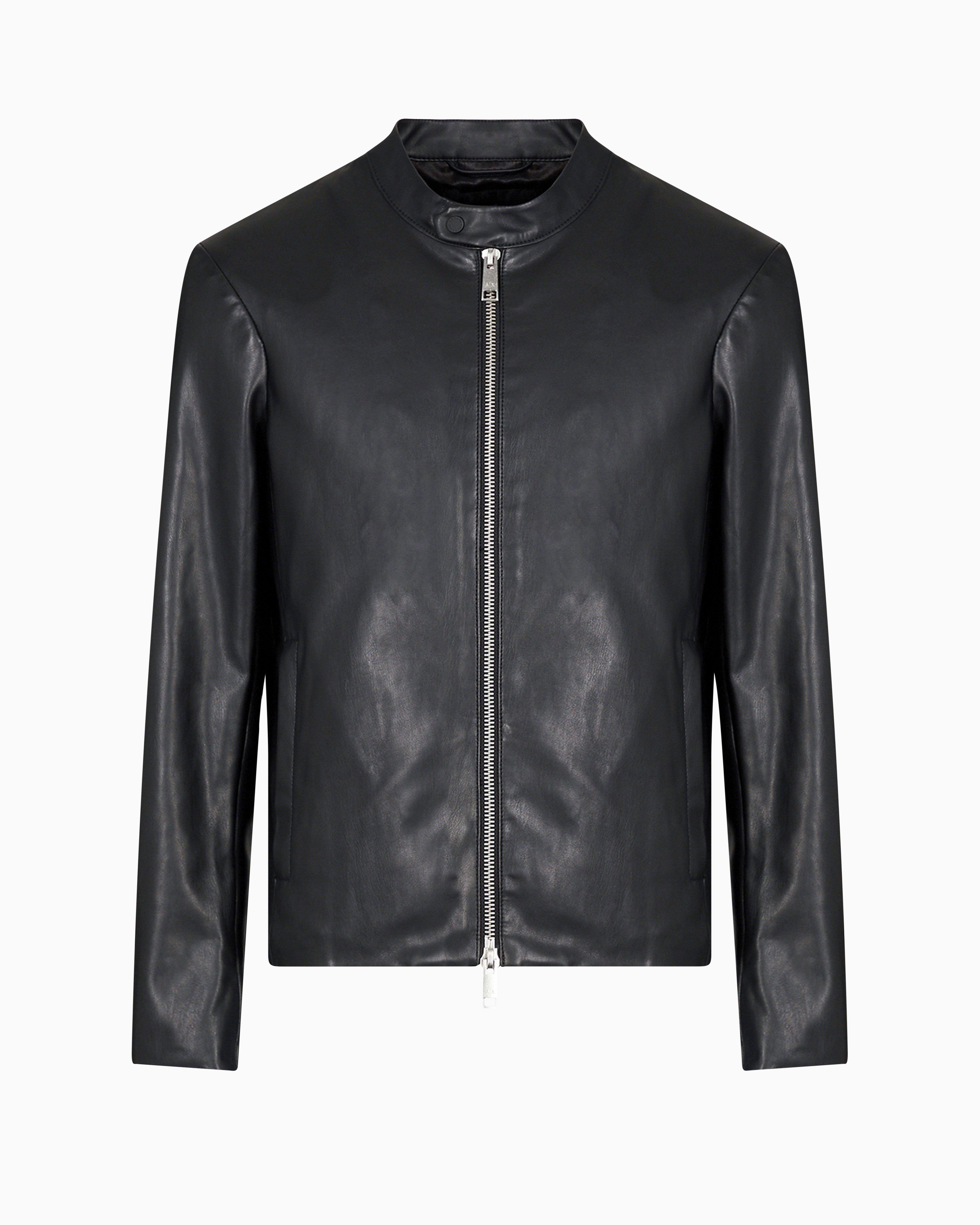 Armani Exchange Faux Leather Biker Jacket In Black