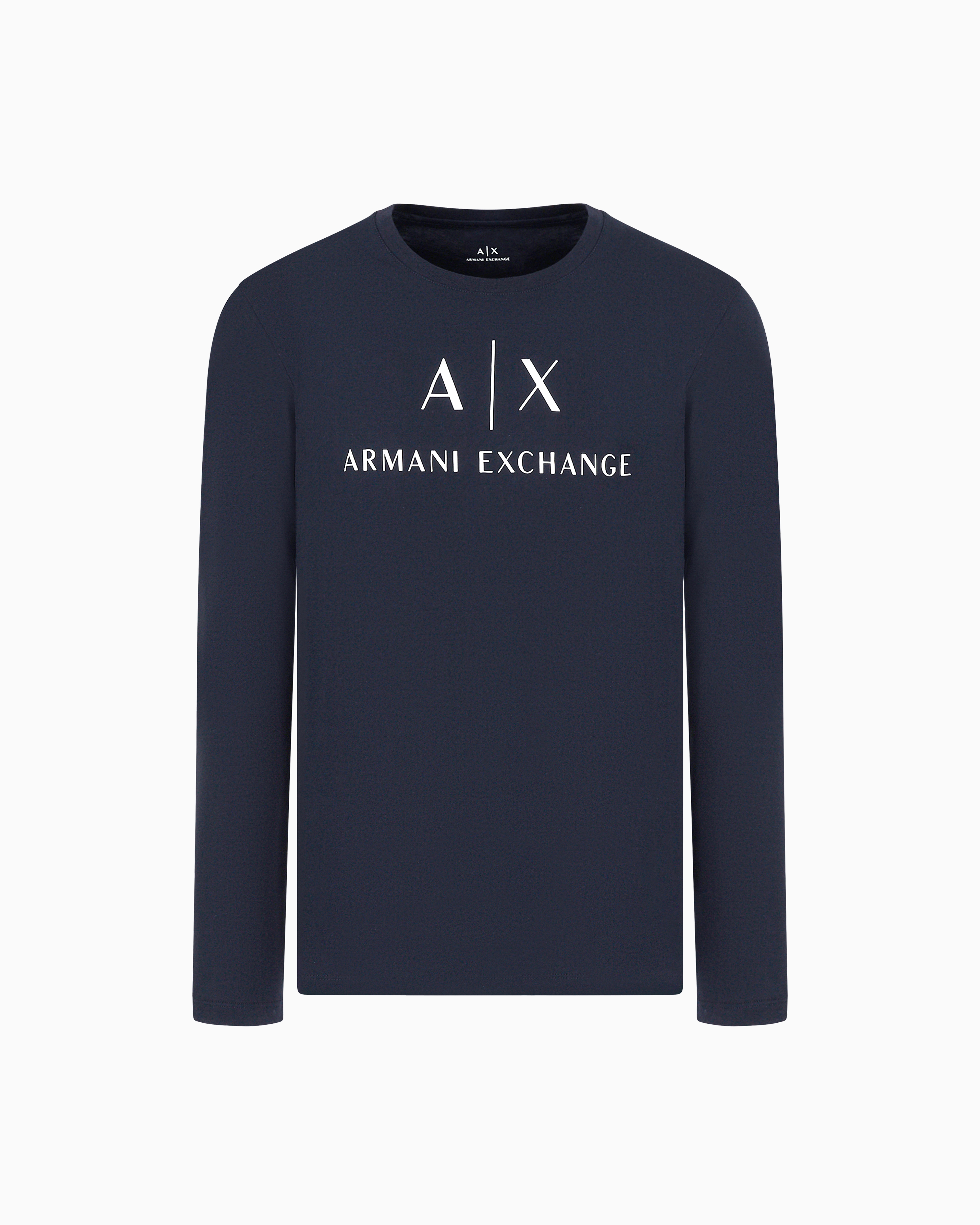Armani Exchange Long Sleeve T-shirt With Logo Prints In Blue