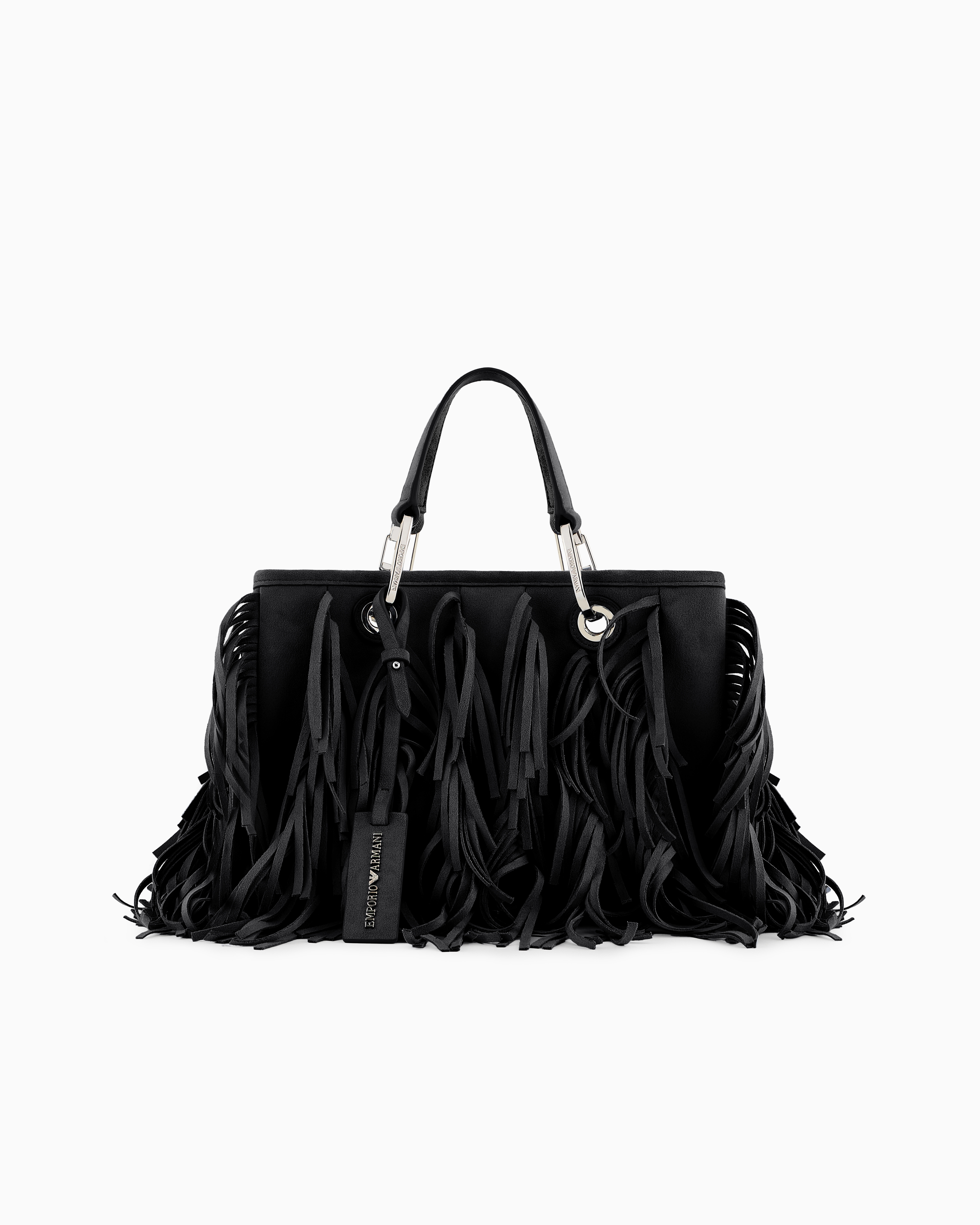 Emporio Armani Myea Faux Suede Shopper Bag With Fringes In Black