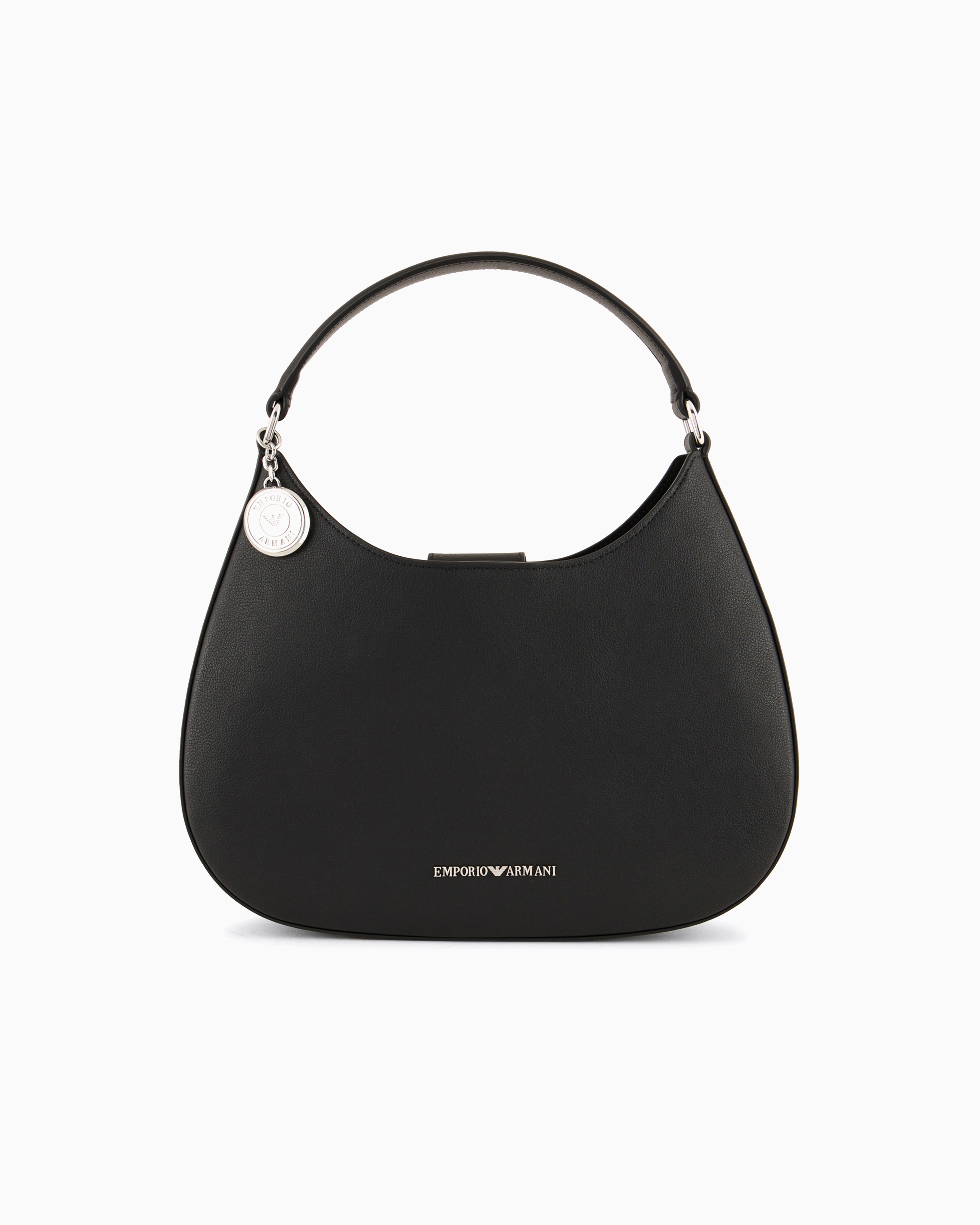 Emporio Armani Official Store Armani Sustainability Values Micro-grain Recycled Leather Hobo Bag In Black