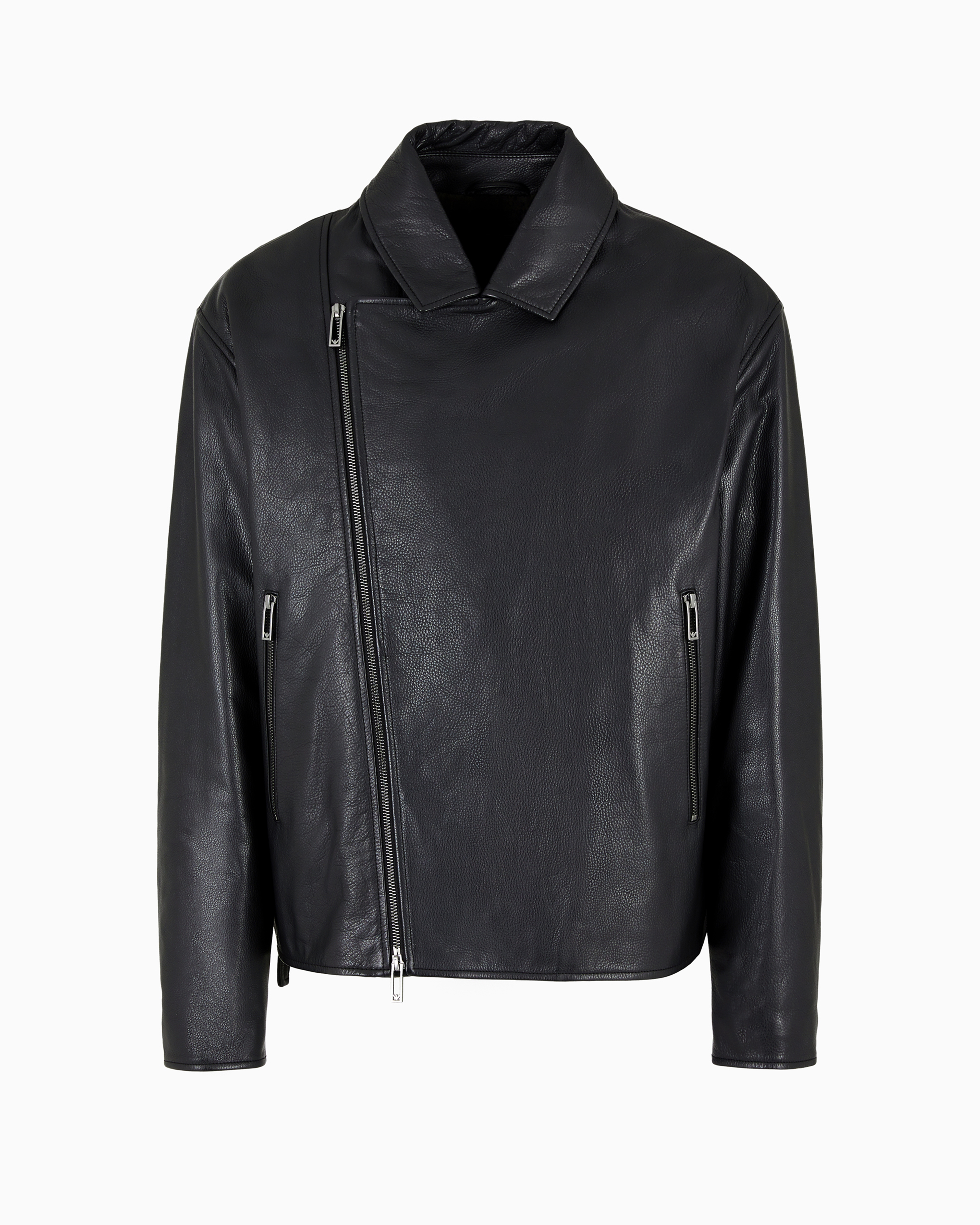 Emporio Armani Official Store Thick Nappa-calfskin Biker Jacket In Noir
