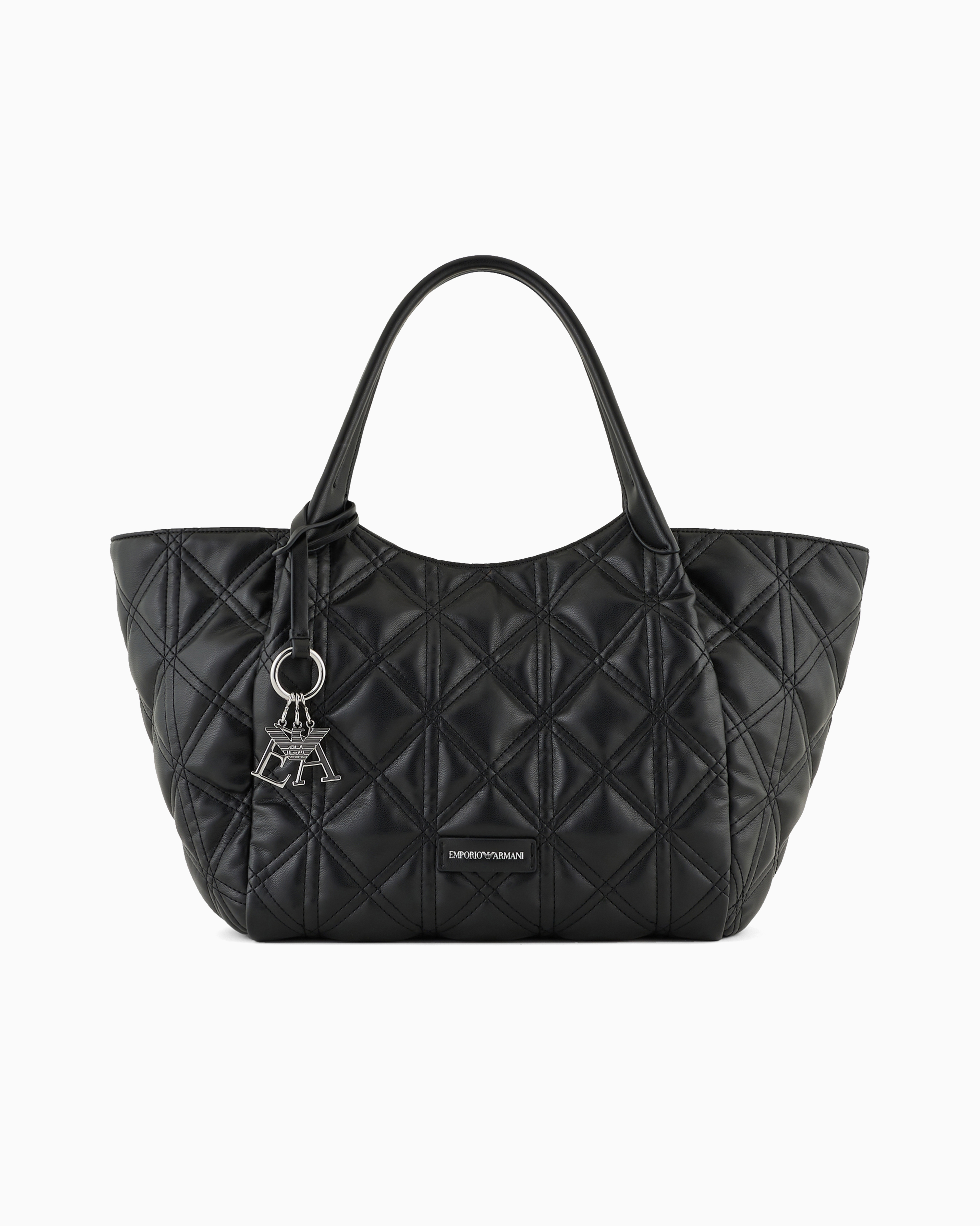 Emporio Armani Quilted Nappa Leather-effect Shopper Bag In Noir À Logo