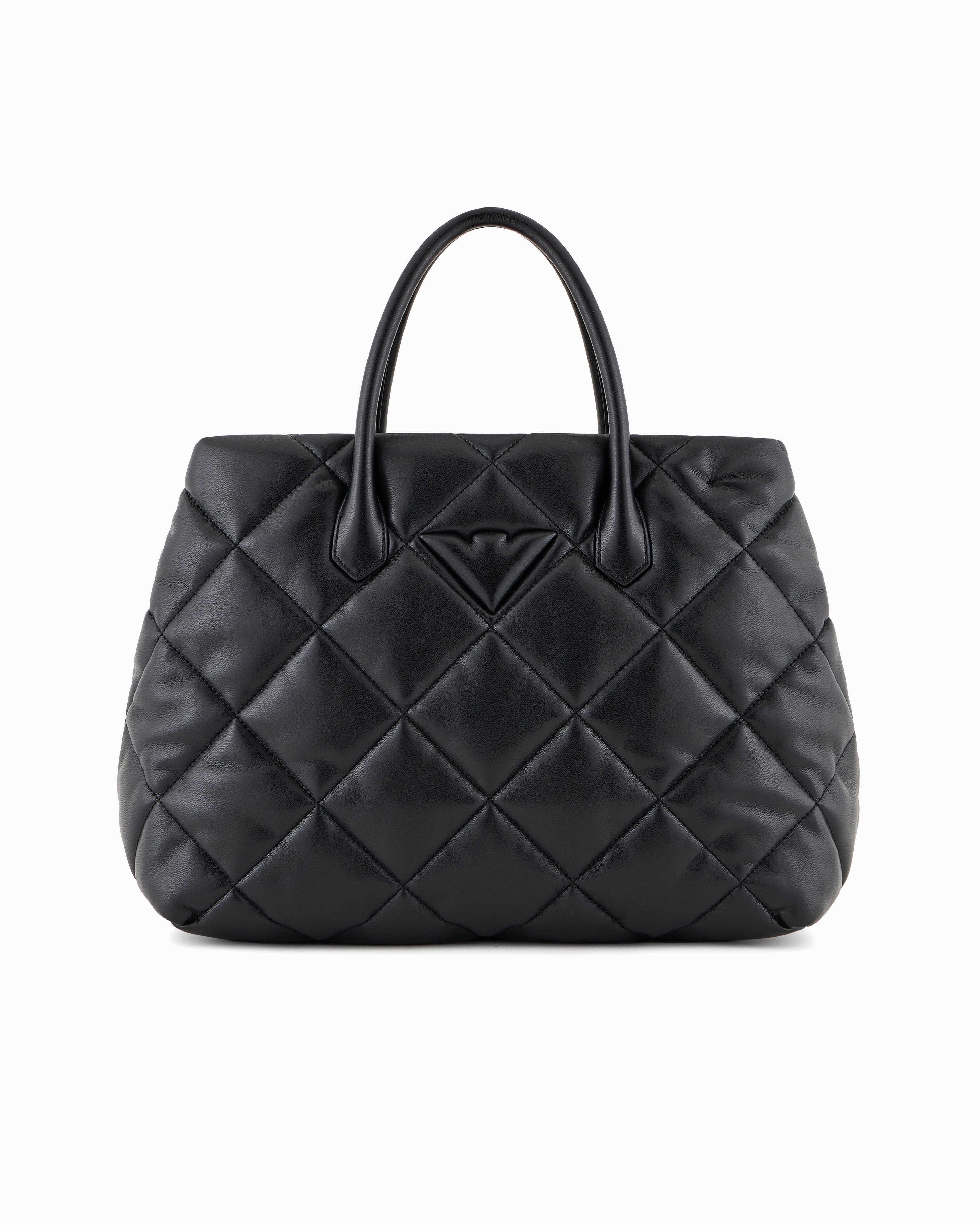 Emporio Armani Quilted Nappa Leather-effect Large Handbag In Noir