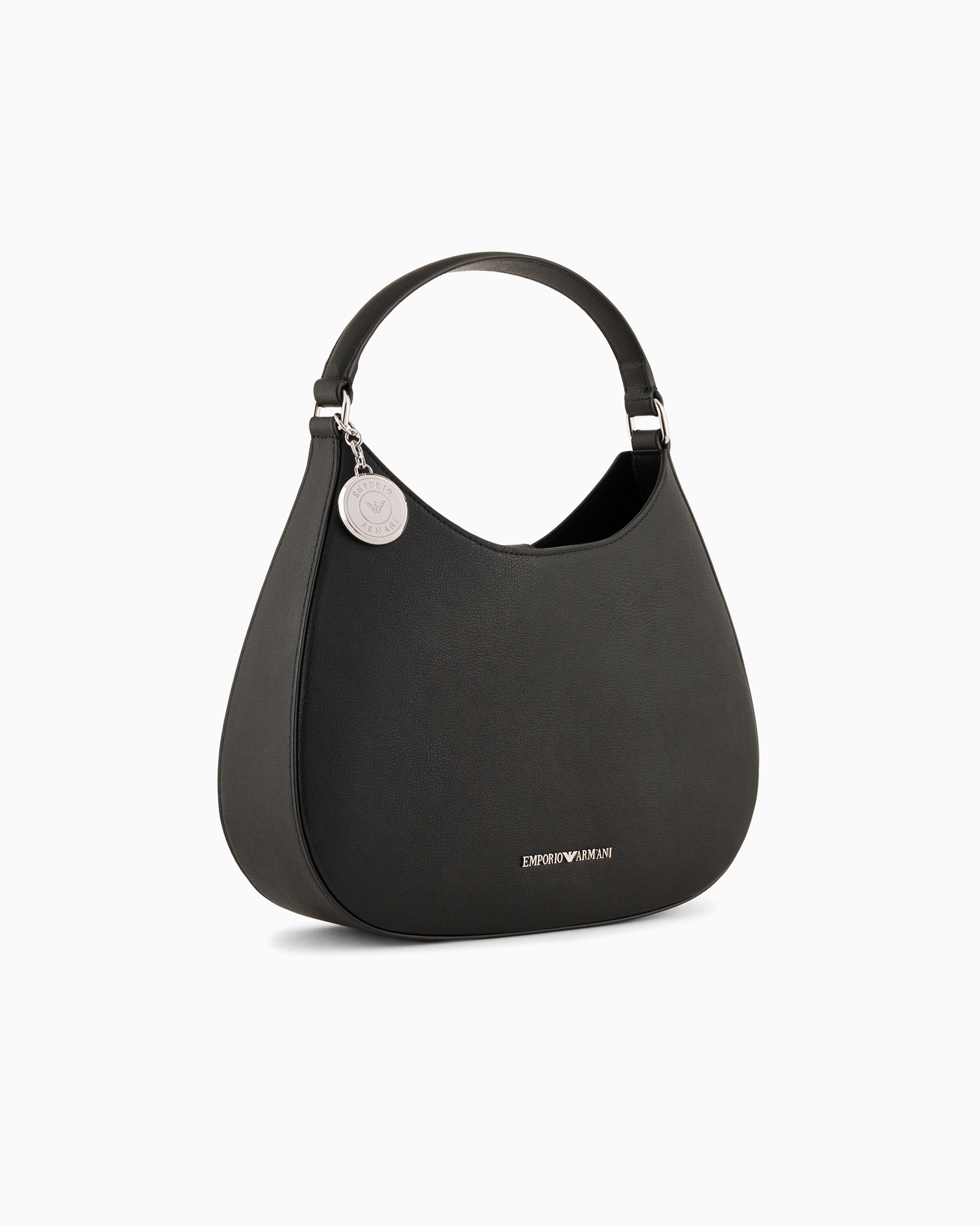 Emporio Armani Official Store Armani Sustainability Values Micro-grain Recycled Leather Hobo Bag In Black