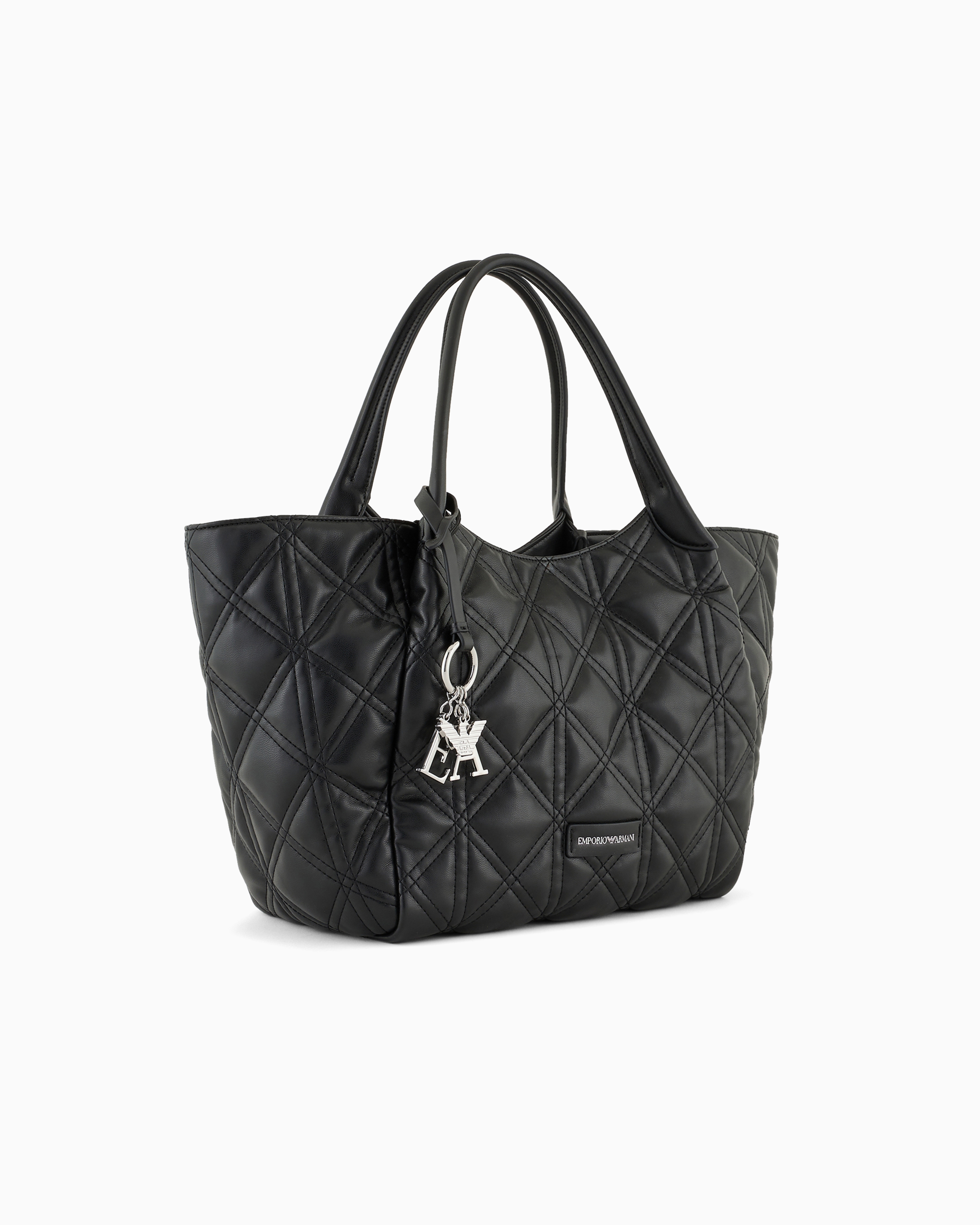 Emporio Armani Quilted Nappa Leather-effect Shopper Bag In Noir À Logo