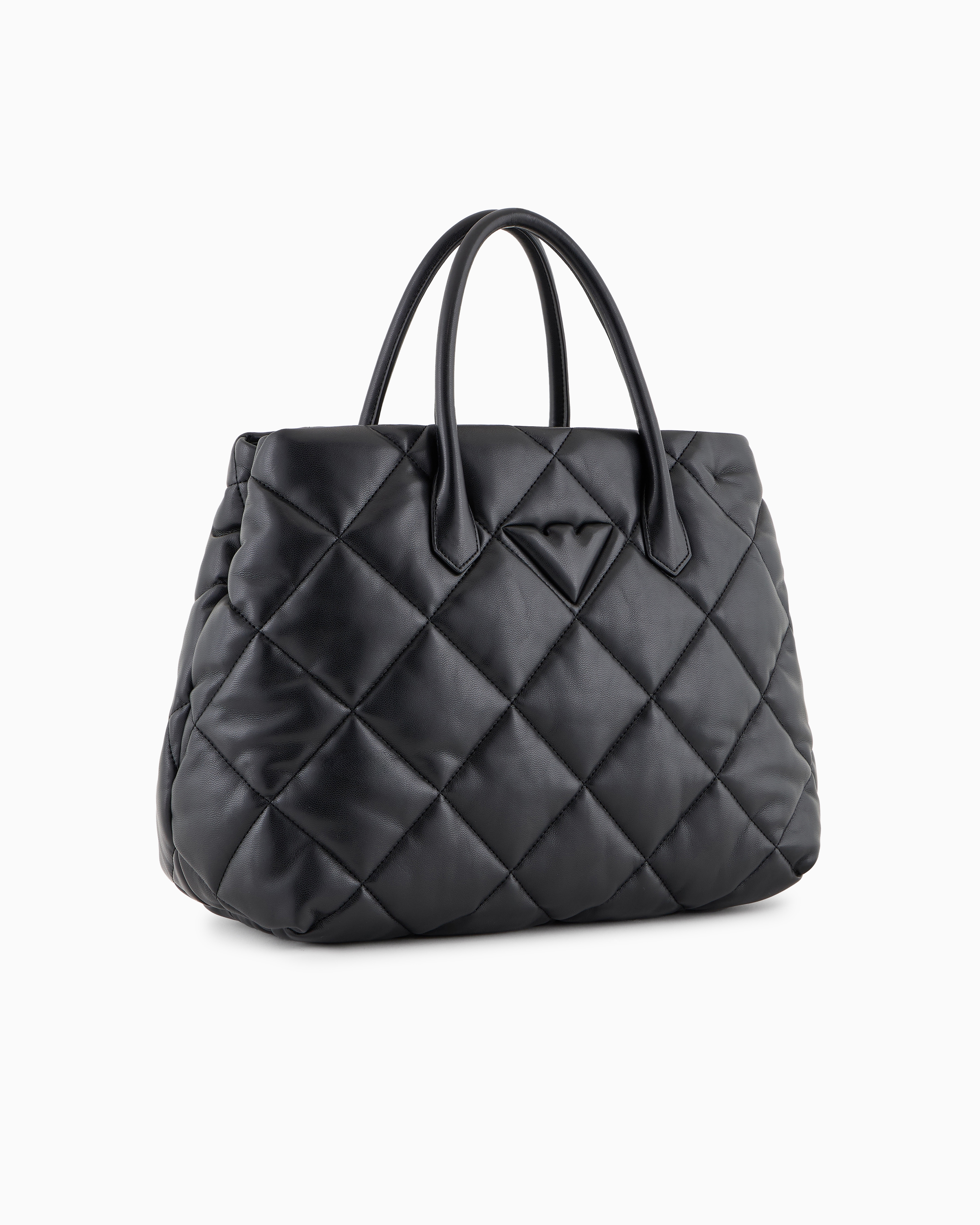 Emporio Armani Quilted Nappa Leather-effect Large Handbag In Noir
