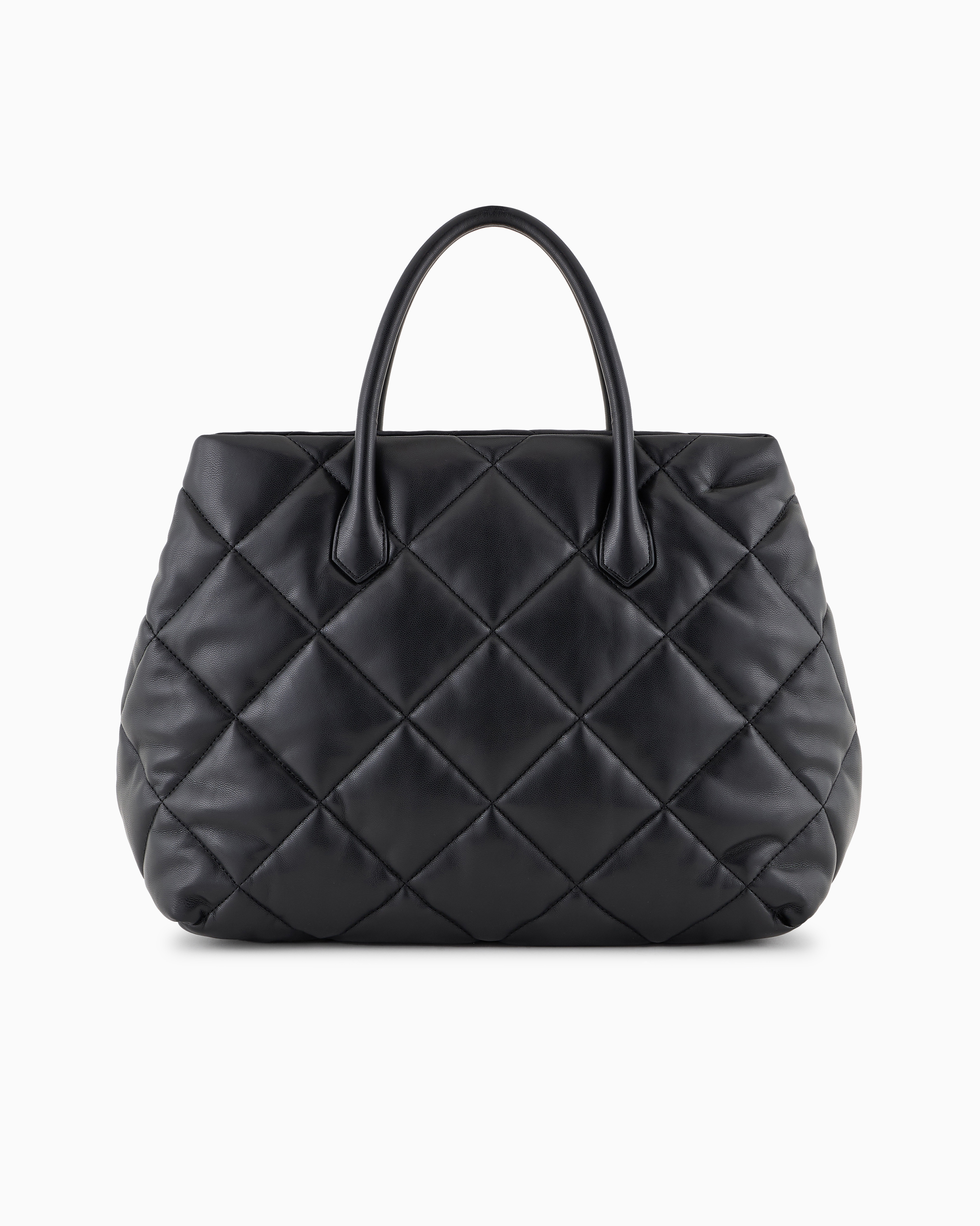 Emporio Armani Quilted Nappa Leather-effect Large Handbag In Noir