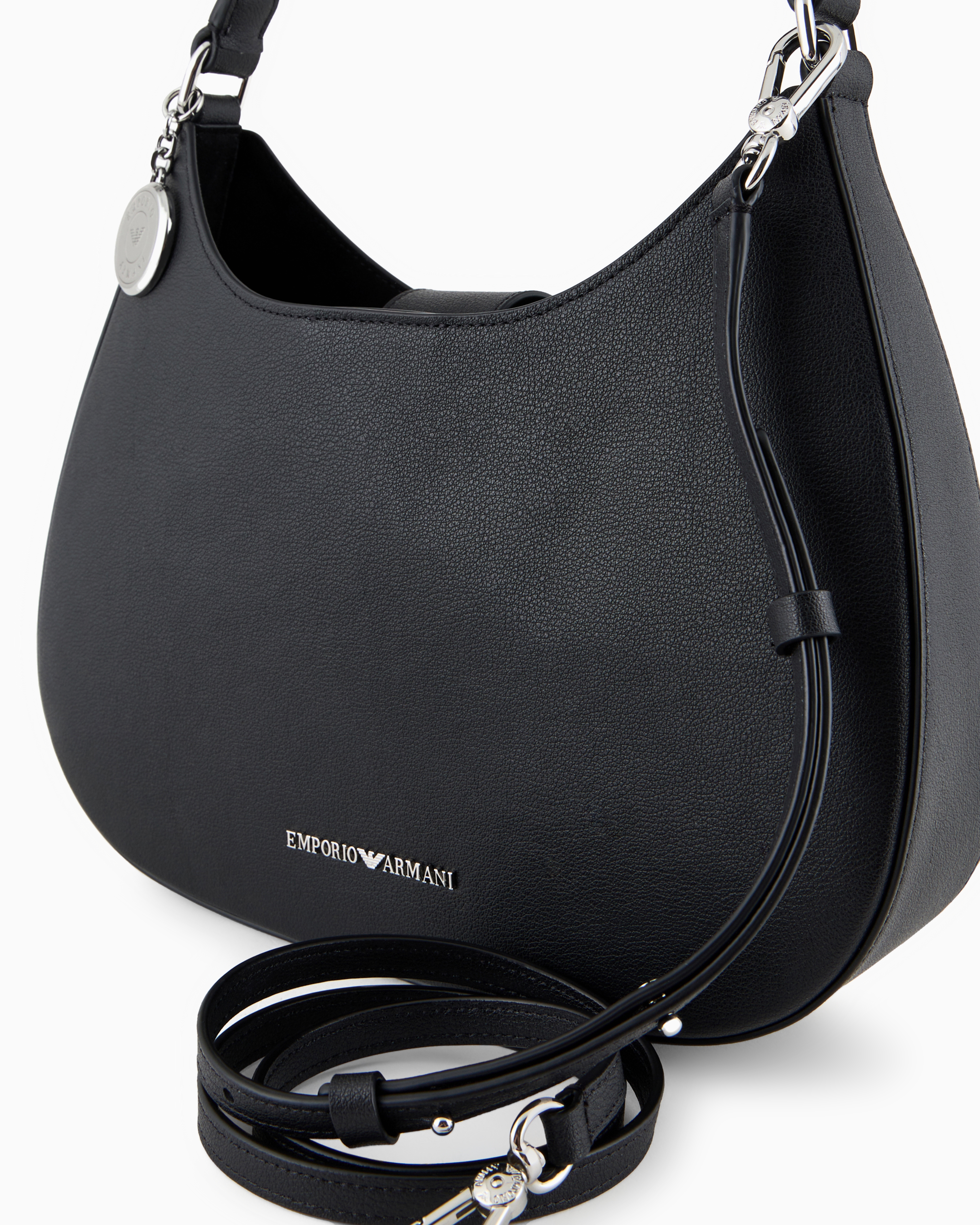 Emporio Armani Official Store Armani Sustainability Values Micro-grain Recycled Leather Hobo Bag In Black