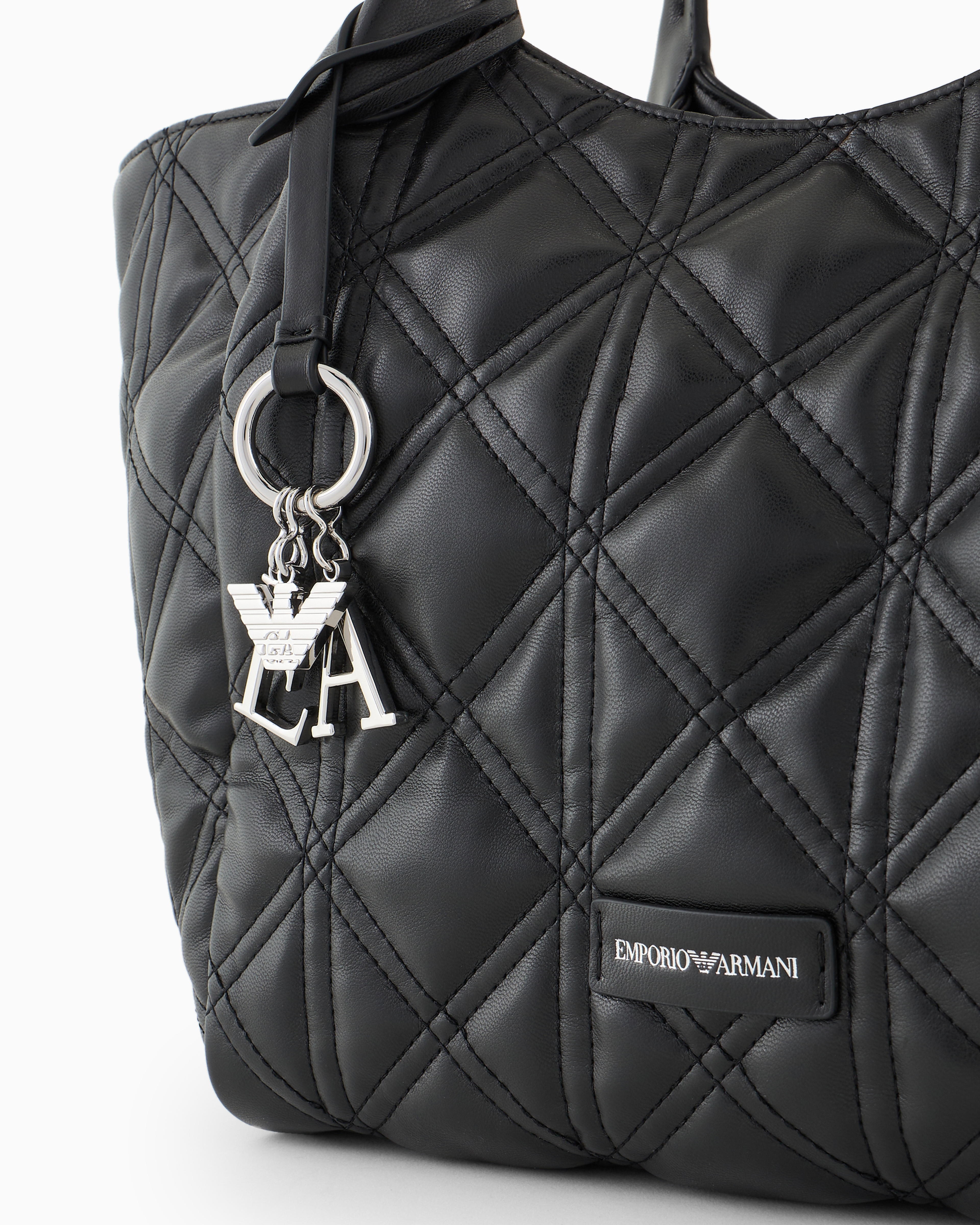 Emporio Armani Quilted Nappa Leather-effect Shopper Bag In Noir À Logo