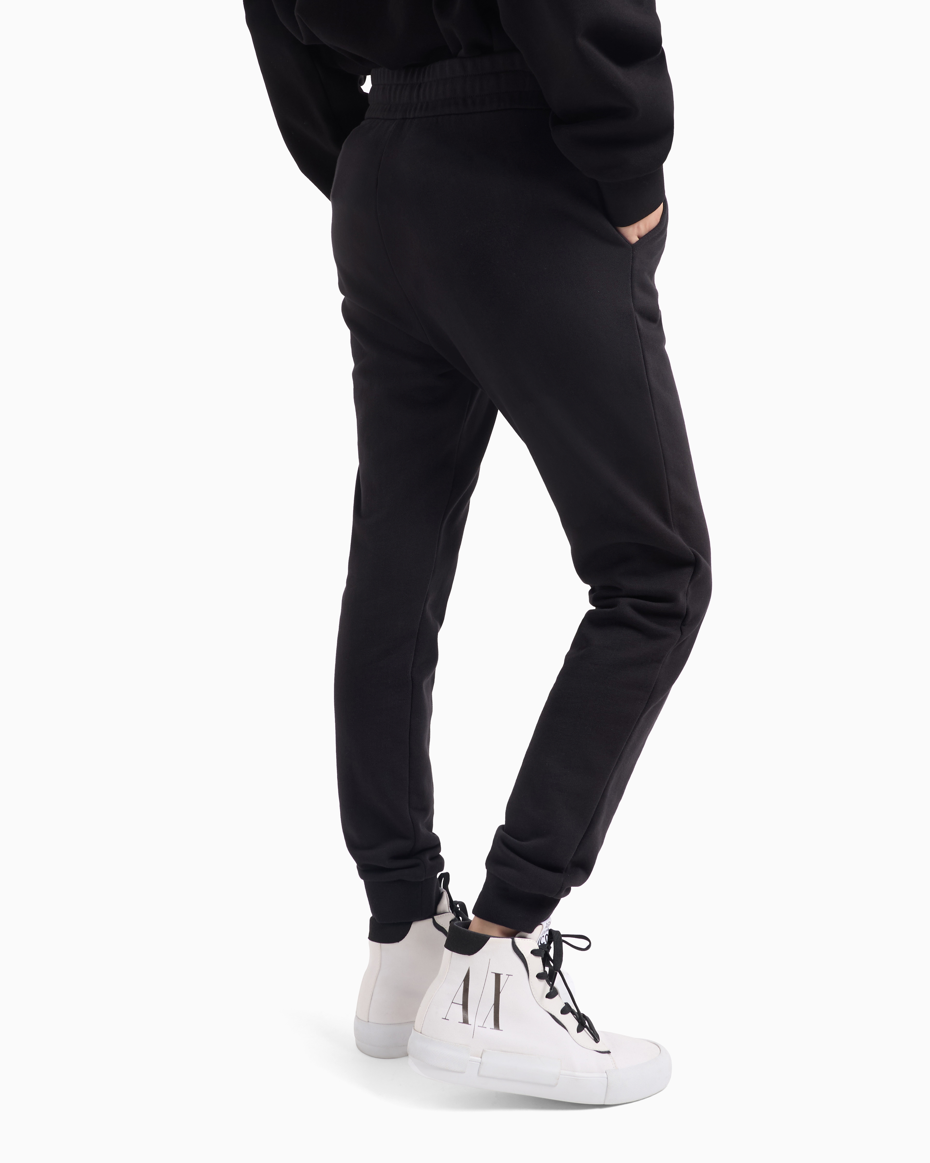 Shop Armani Exchange Soft Yarn Jogger Pants With Logo In Black