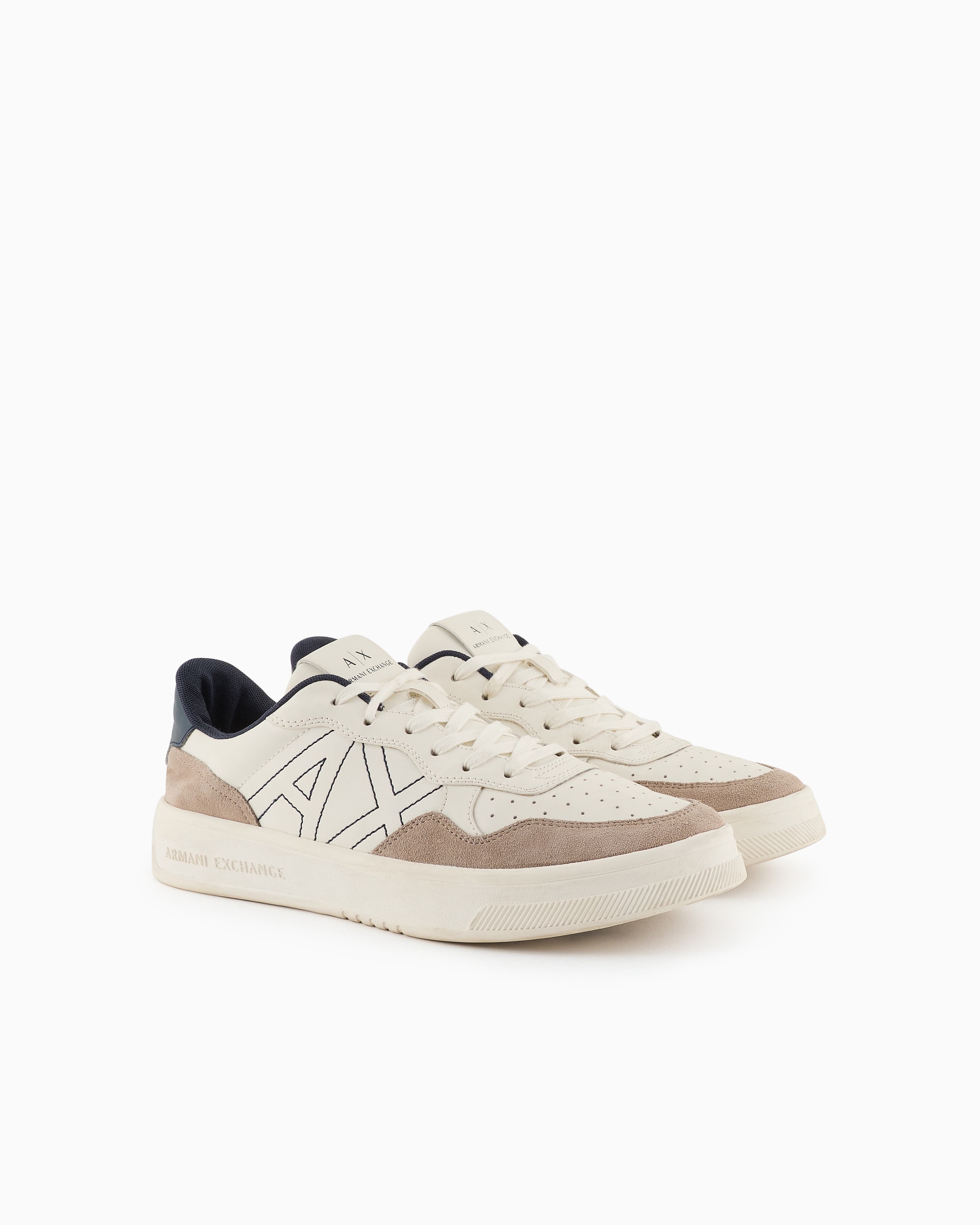 Shop Armani Exchange Sneakers With Logo In Beige