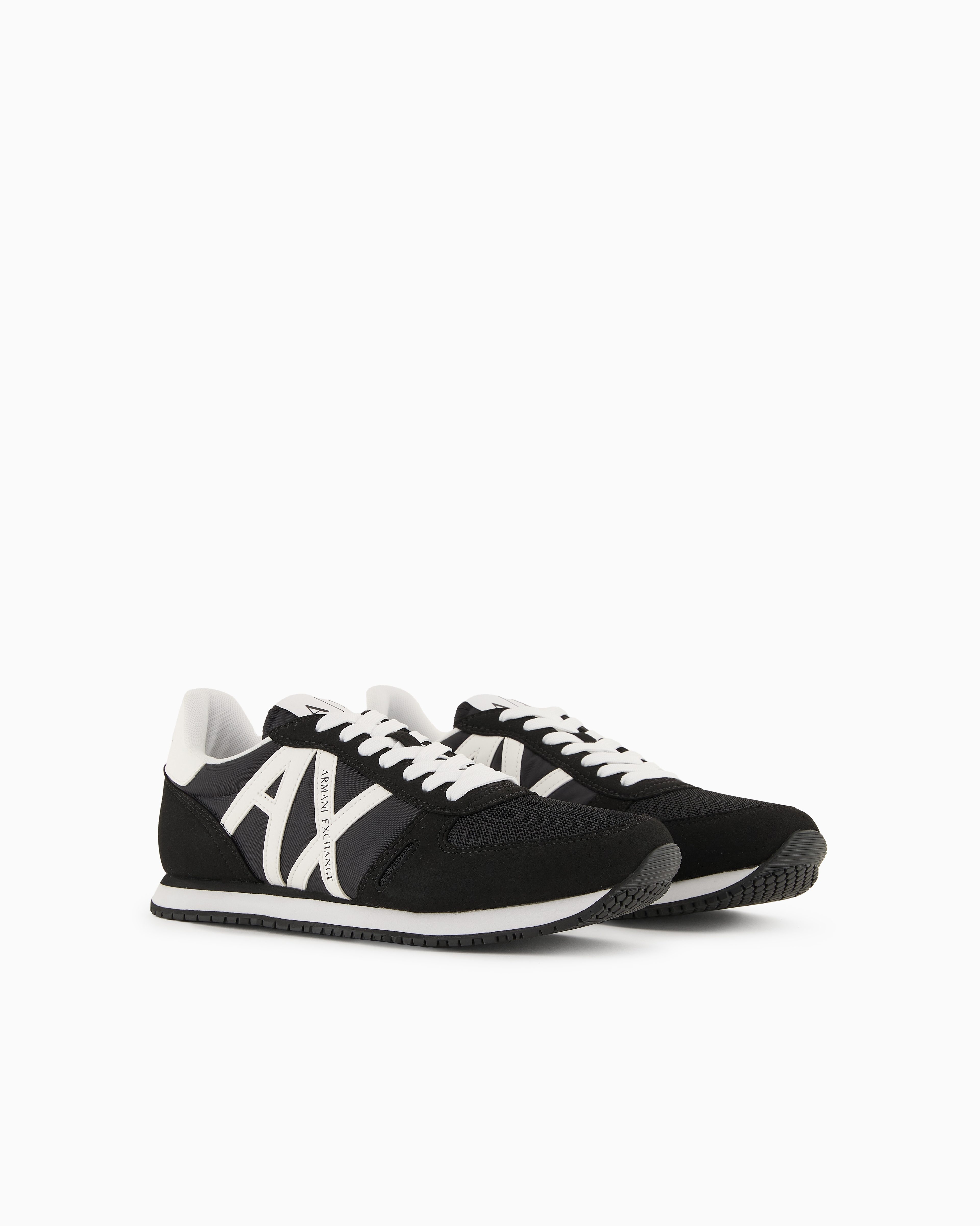 Armani Exchange Sneakers In Eco-suede, Mesh And Nylon In Black
