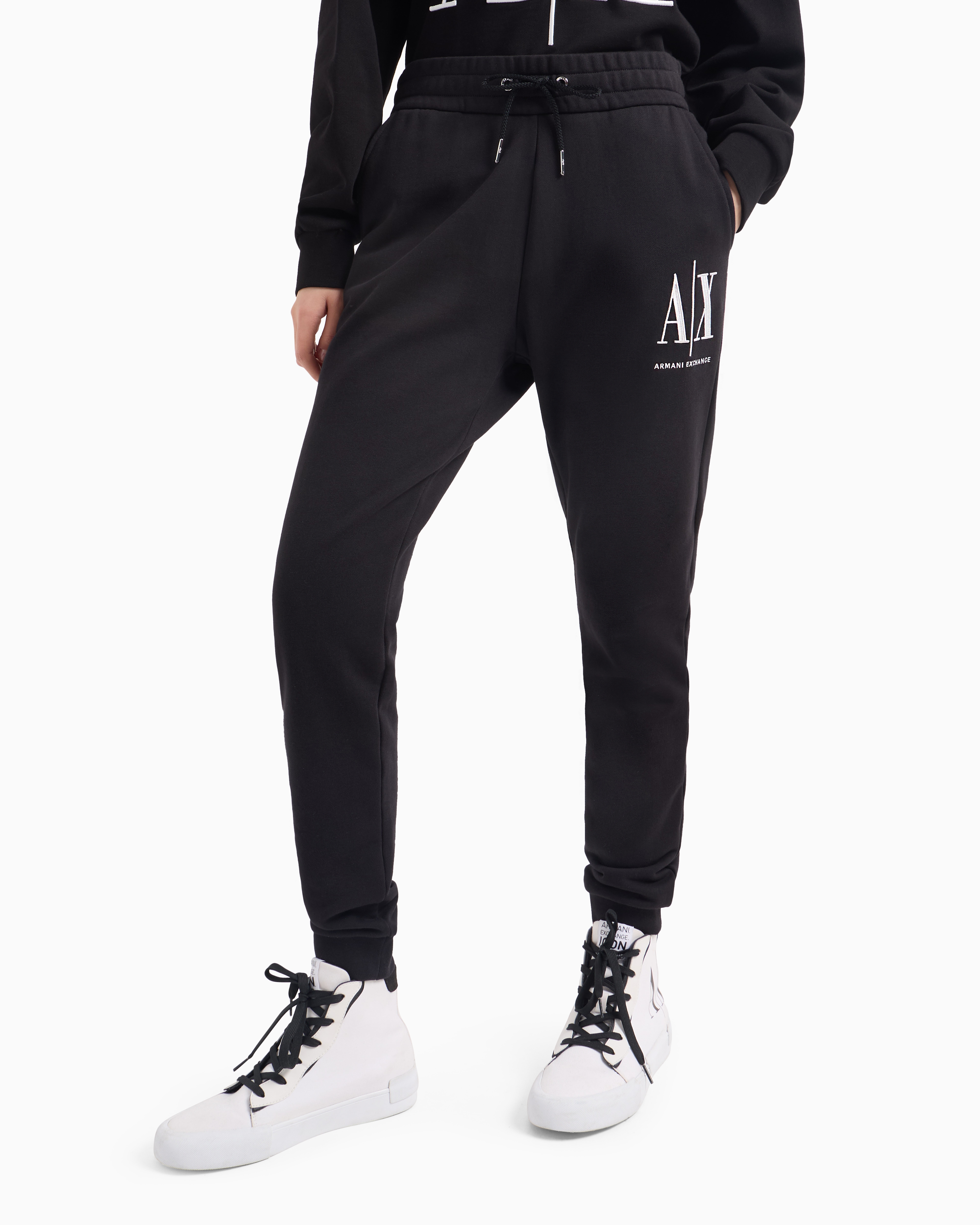 Shop Armani Exchange Soft Yarn Jogger Pants With Logo In Black