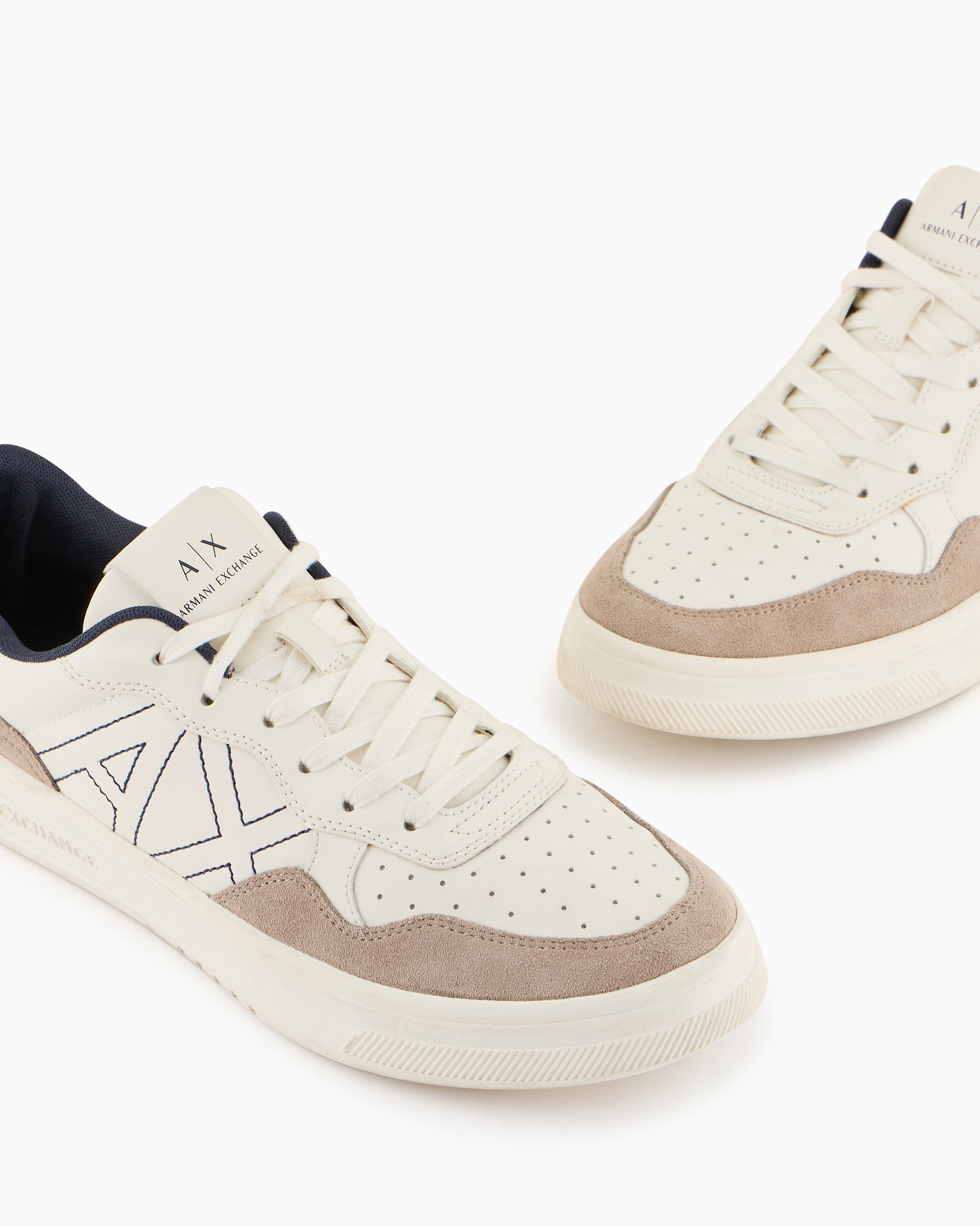 Shop Armani Exchange Sneakers With Logo In Beige