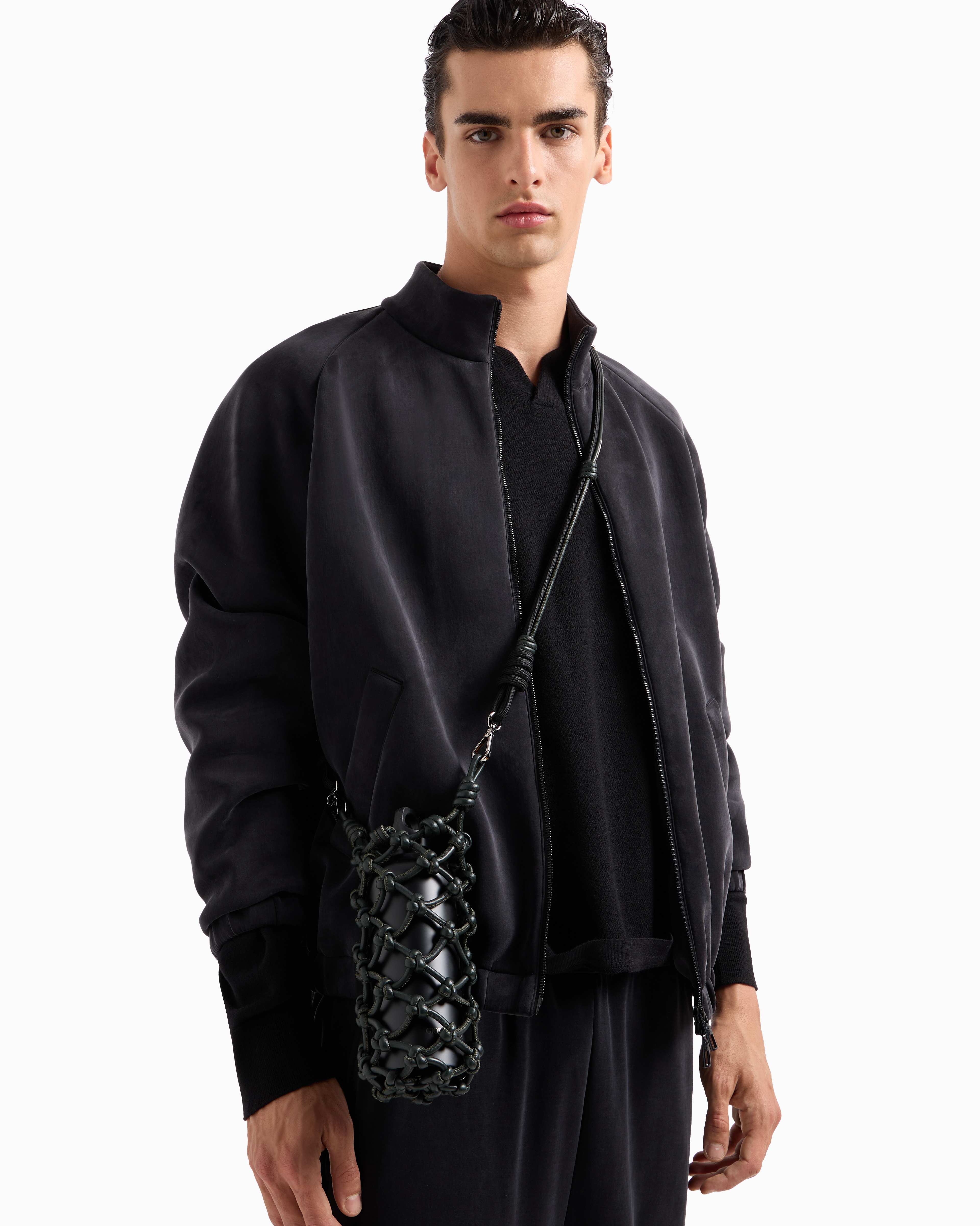 Giorgio Armani Braided Nappa Leather Bottle Holder In Green