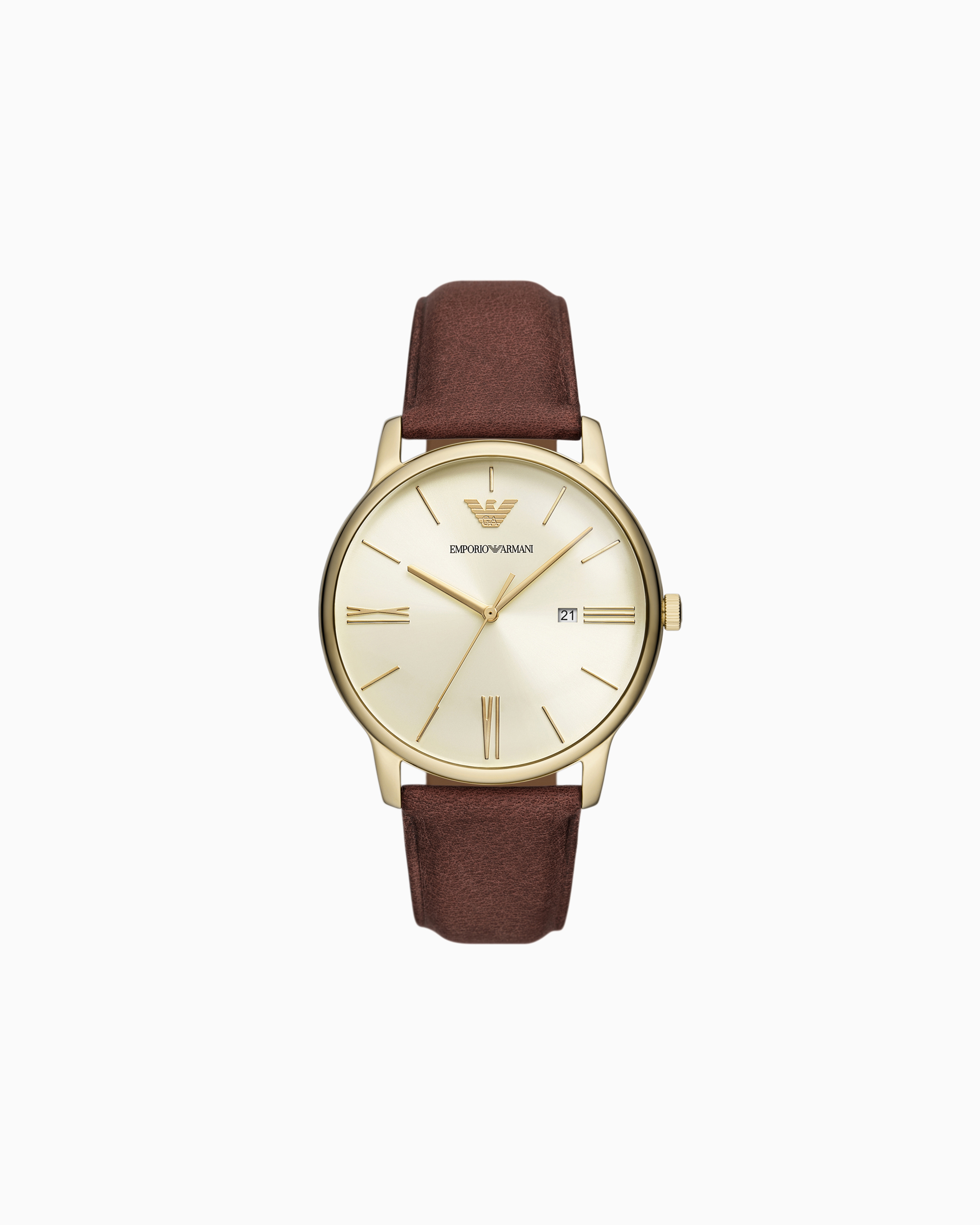 Shop Emporio Armani Three-hand Date Brown Leather Watch In Multicoloured