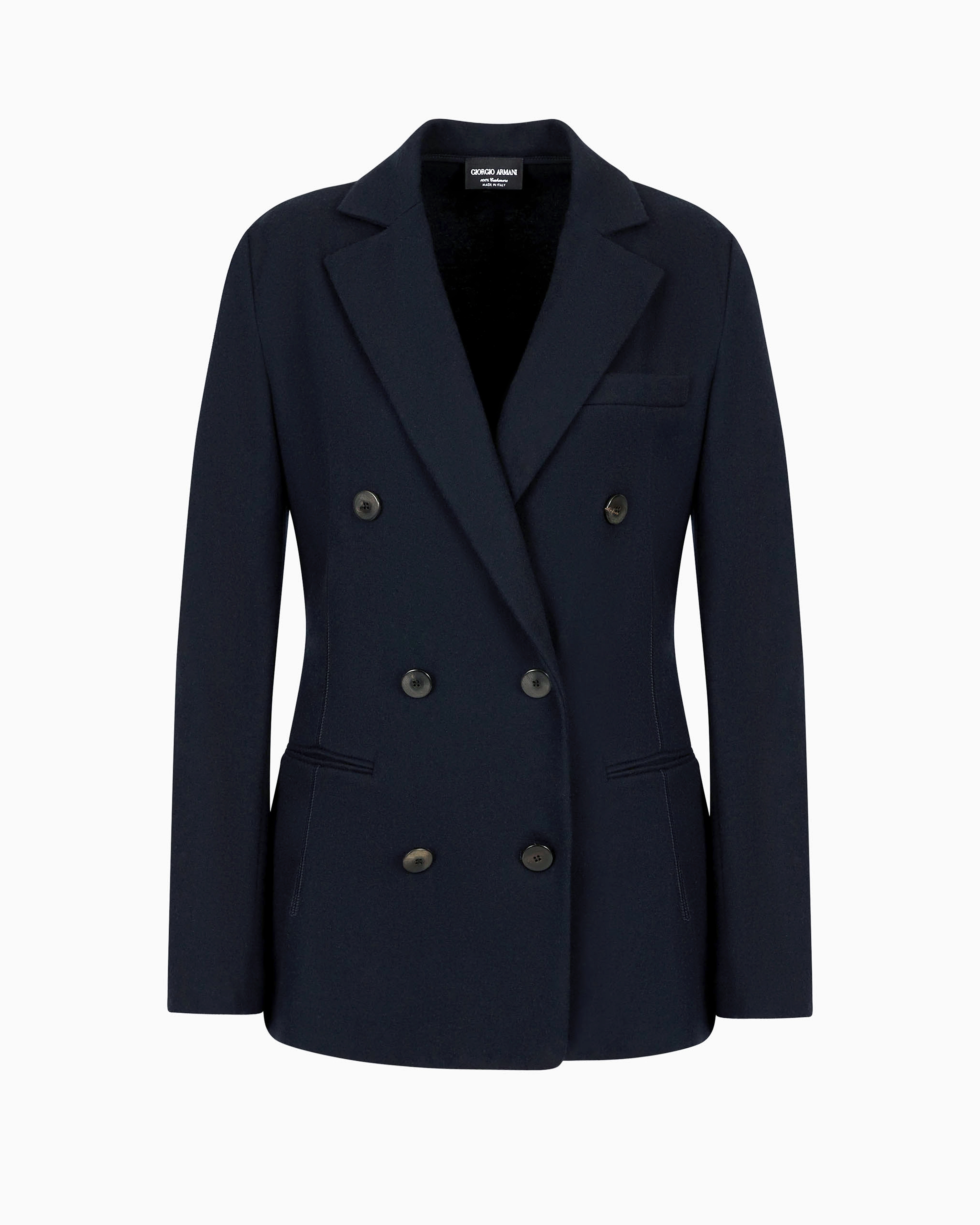 Giorgio Armani Official Store Pure Cashmere Jersey Double-breasted Jacket In Navy Blue