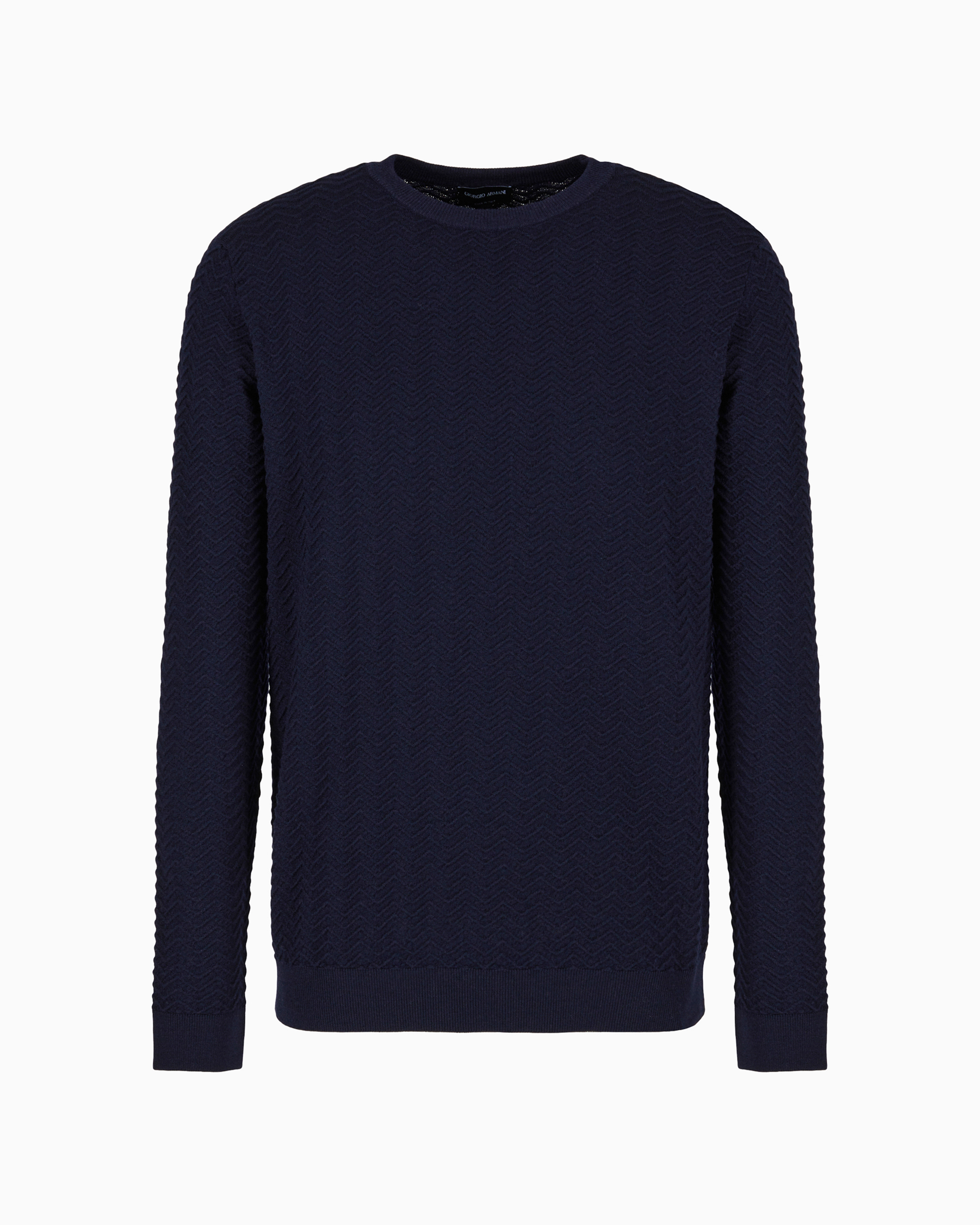 Giorgio Armani Official Store Chevron Ottoman Wool Crew-neck Jumper In Midnight Blue