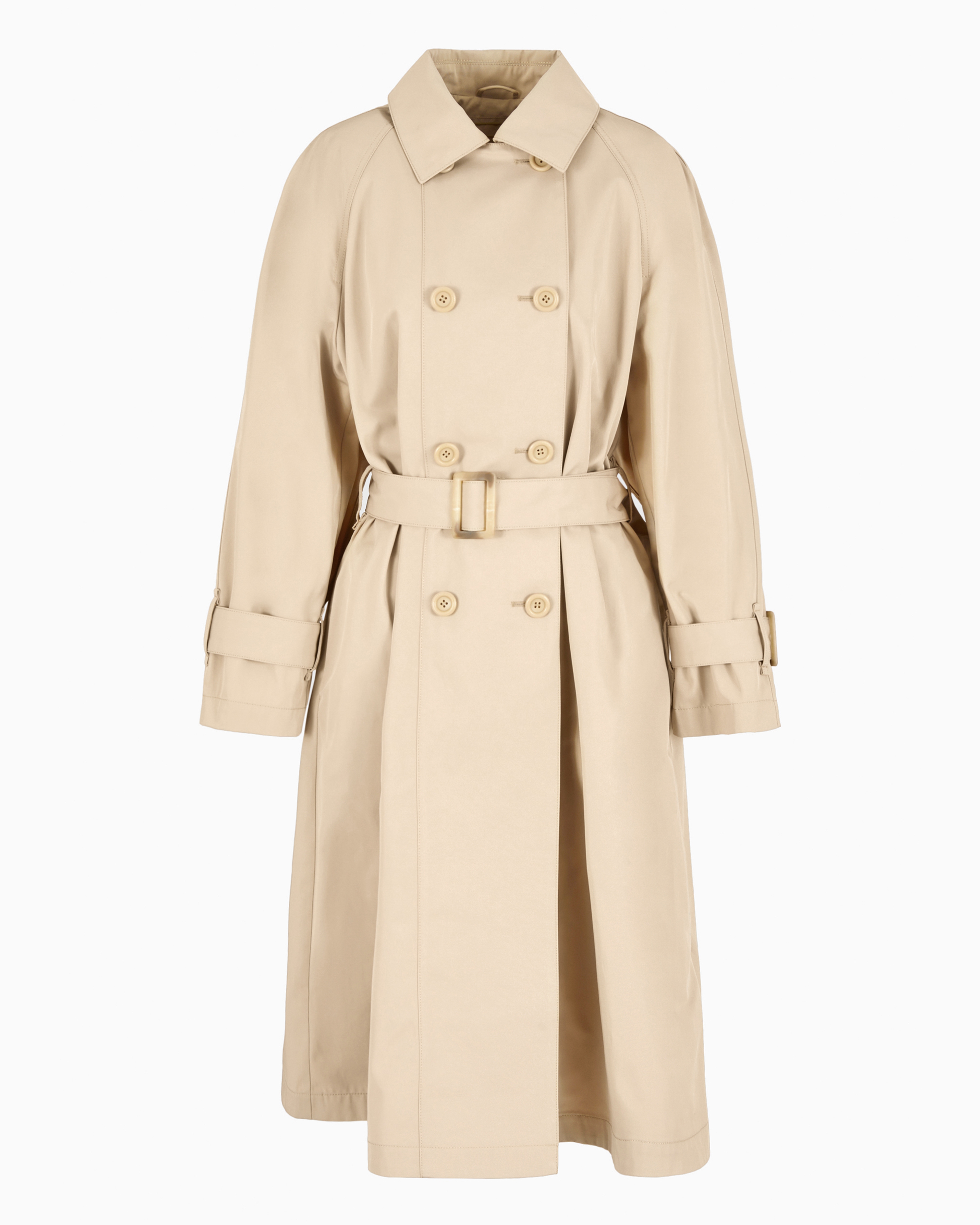 Emporio Armani Official Store Double-breasted Trench Coat With Belt In Water-repellent Technical Cotton In Beige