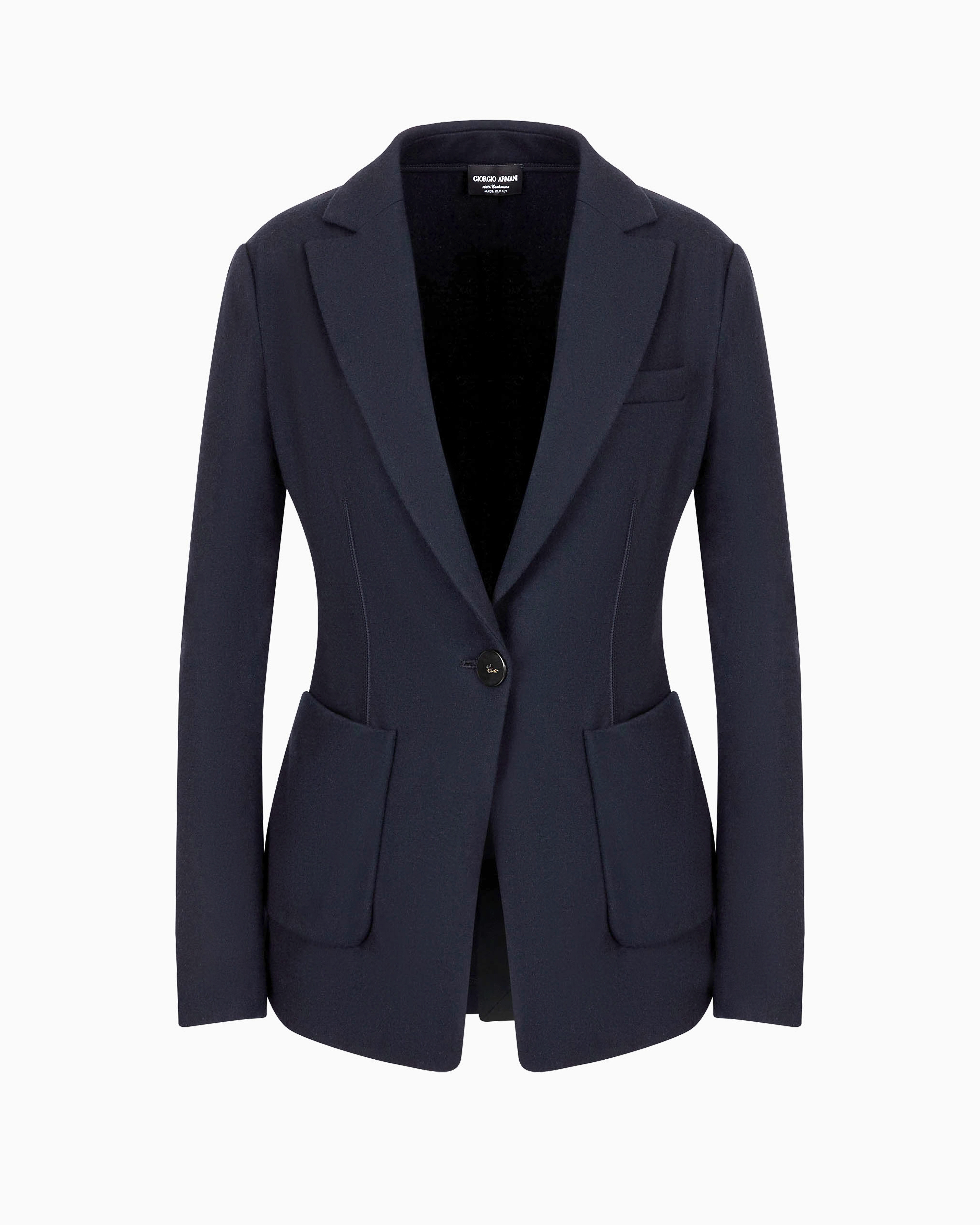 Giorgio Armani Official Store Single-breasted Jacket In Pure Cashmere Jersey In Navy Blue