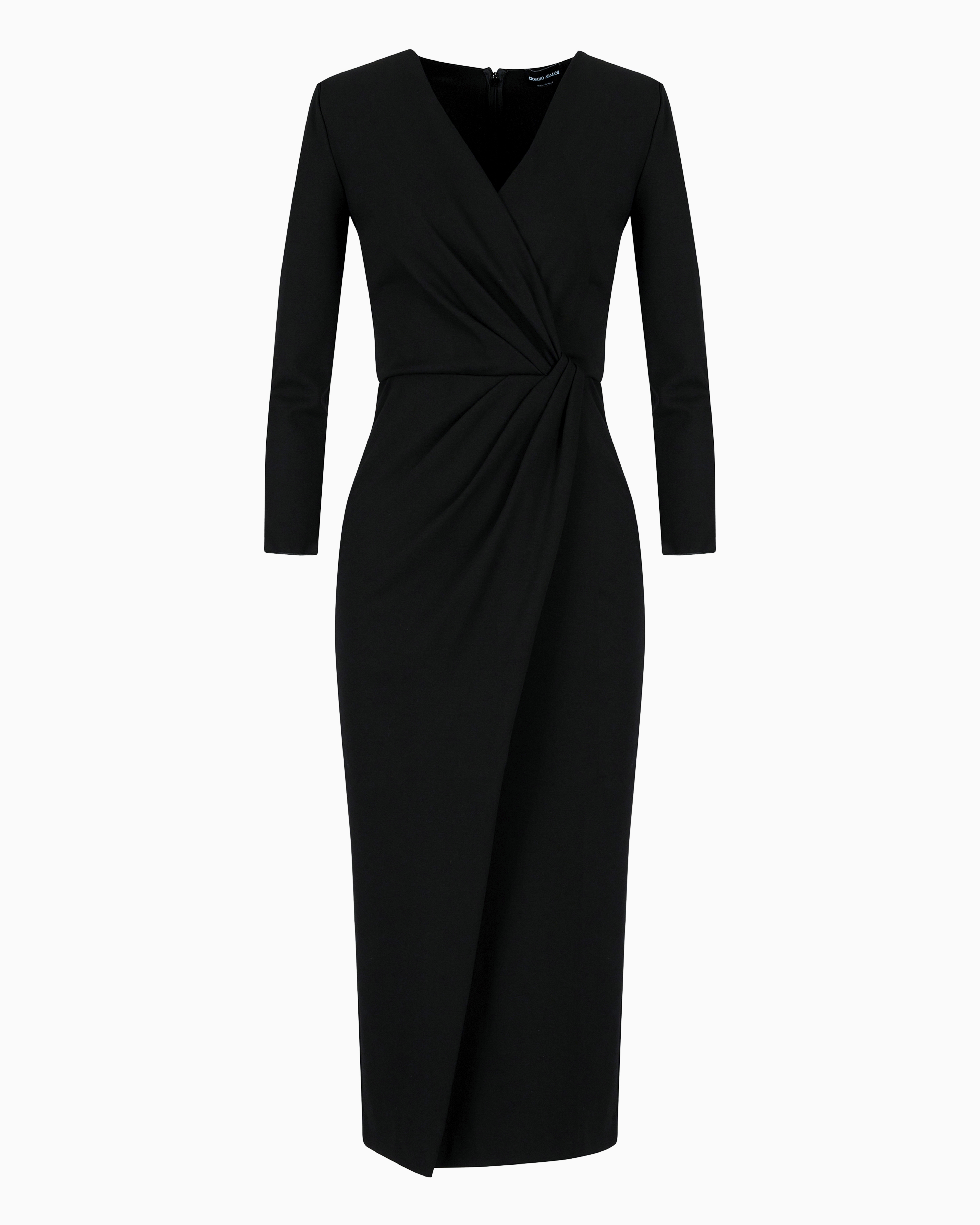 Giorgio Armani Official Store Viscose-blend Milano-stitch Midi Dress In Black